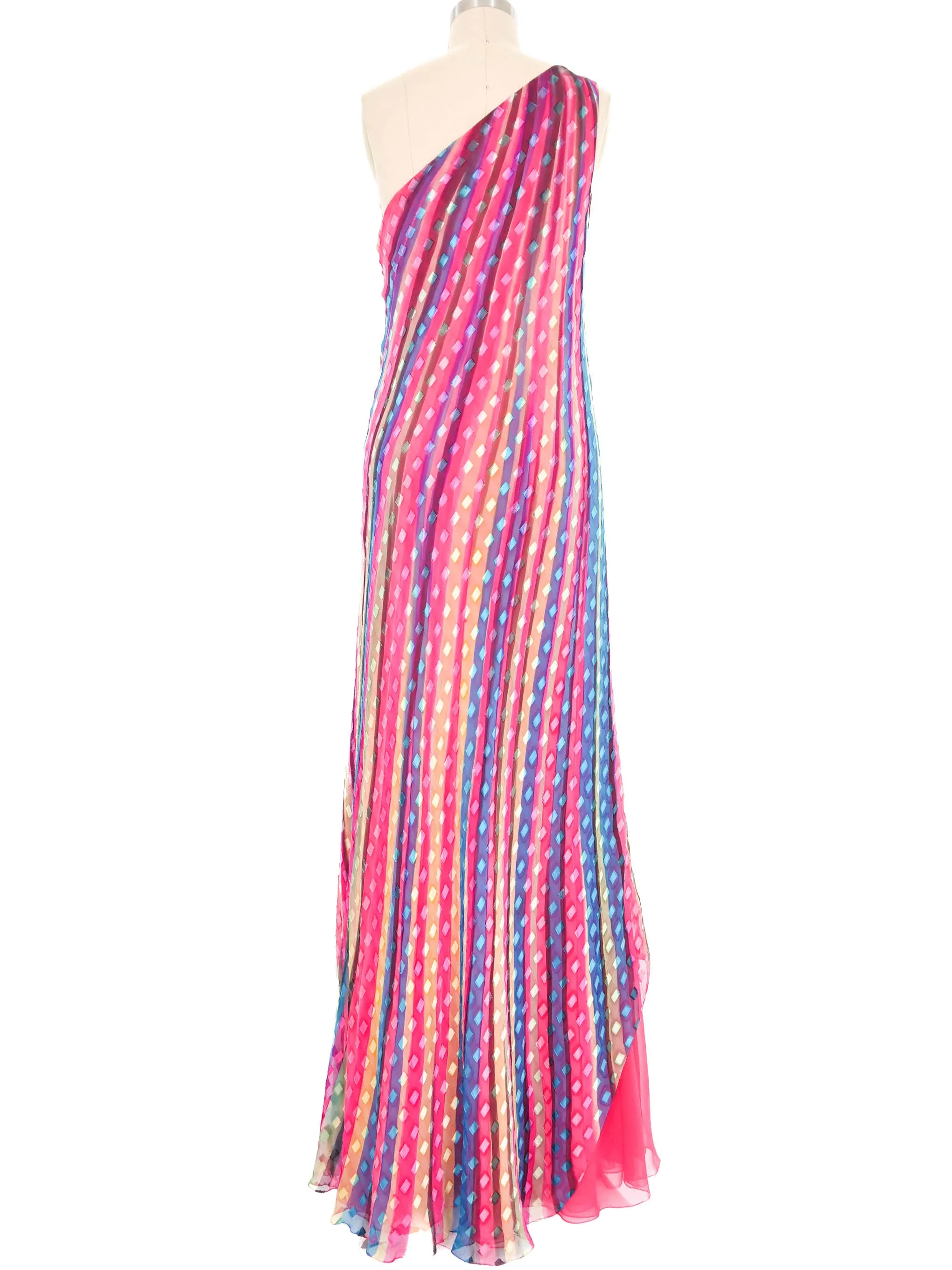 1970s Ruben Panis Candy Striped Silk Chiffon Gown