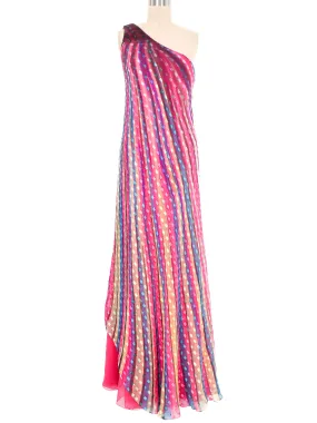 1970s Ruben Panis Candy Striped Silk Chiffon Gown