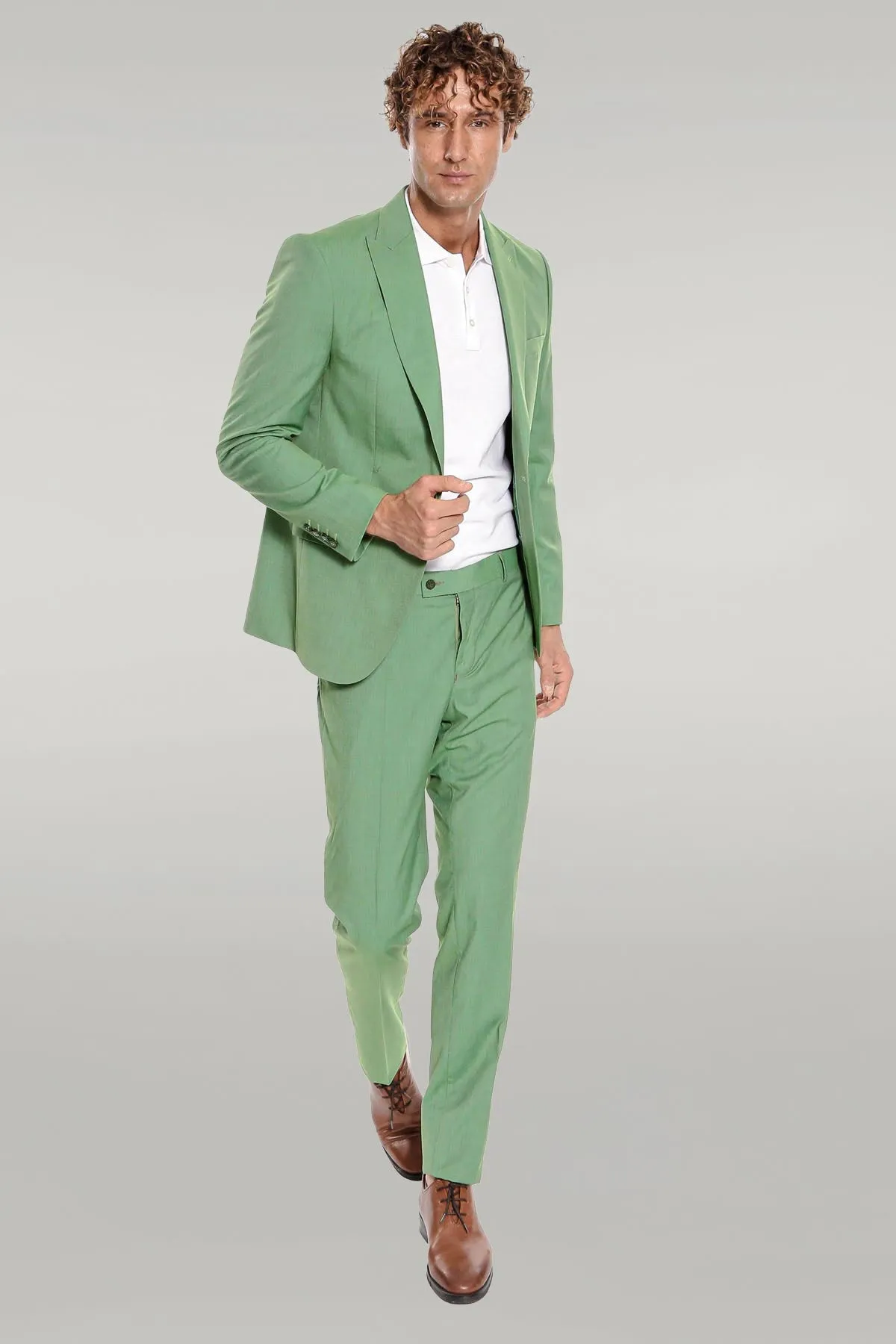 2 Piece Patterned Slim Fit Green Men Suit - Wessi