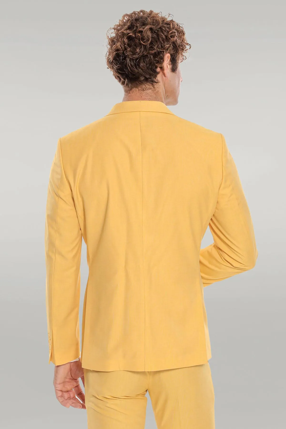 2 Piece Patterned Slim Fit Yellow Men Suit - Wessi