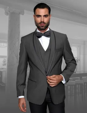 3pc Black Tuxedo Flat Front Pants With Bow Tie| GENOVA| Charcoal