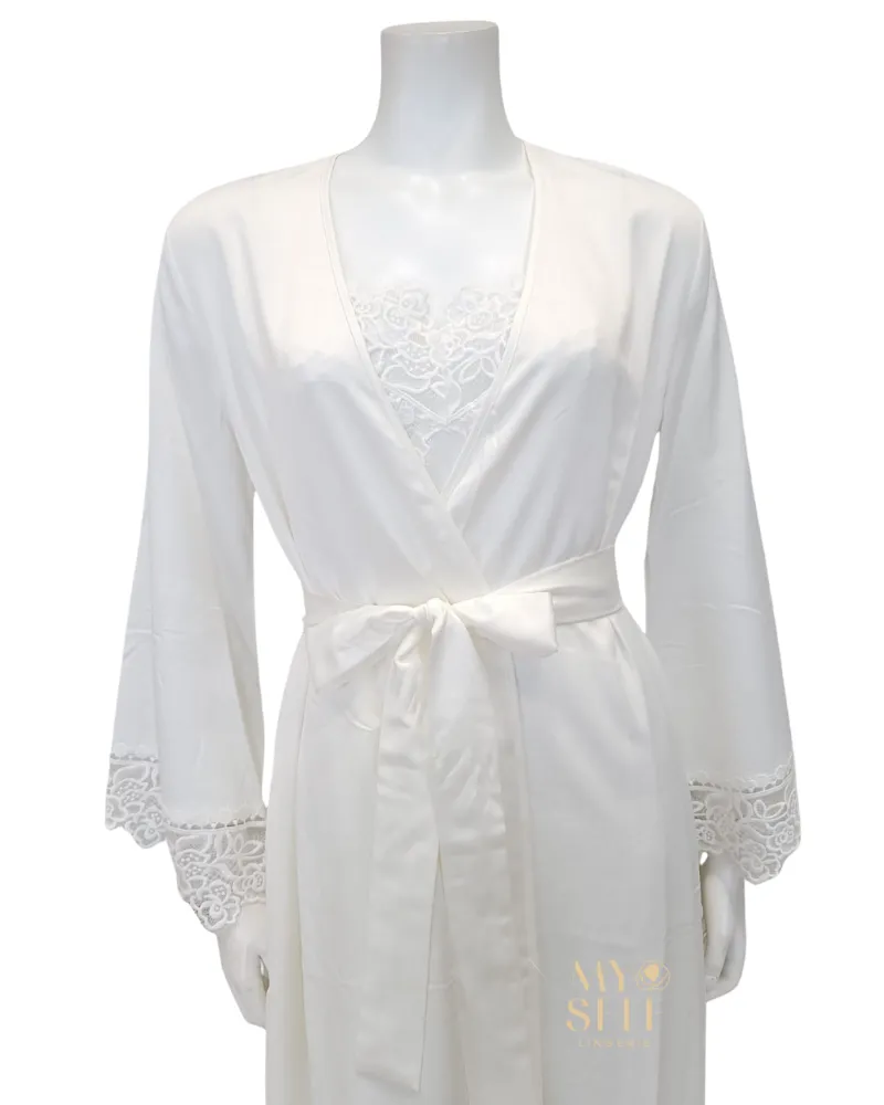 573 574 Ivory Rosey Chiffon Gown & Robe Set