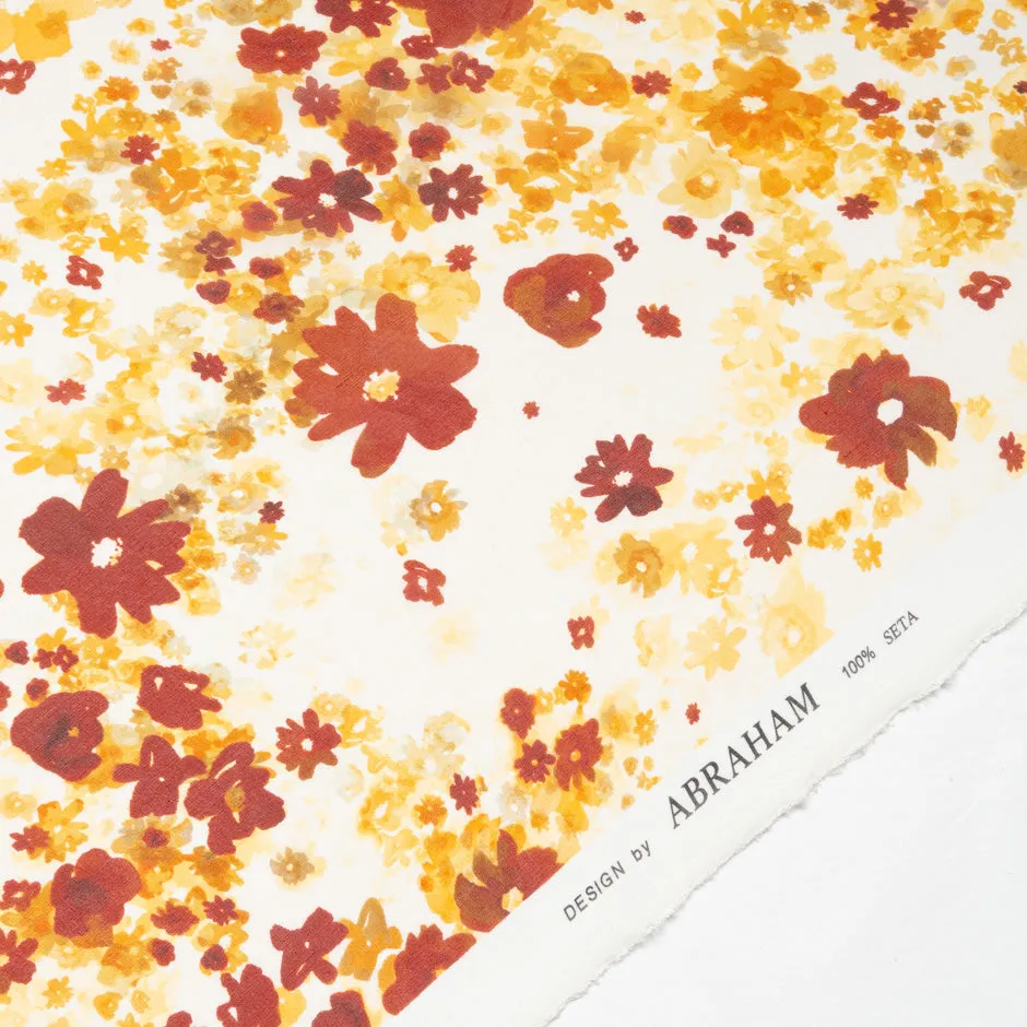 Abstract Orange Floral Printed Pure Silk Georgette