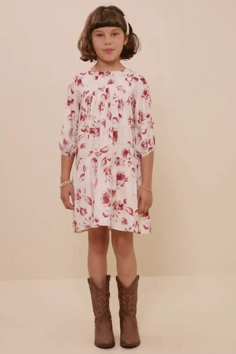 Antique Floral Print Tiered Dress