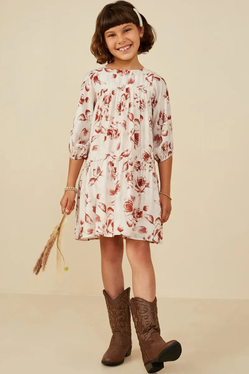 Antique Floral Print Tiered Dress