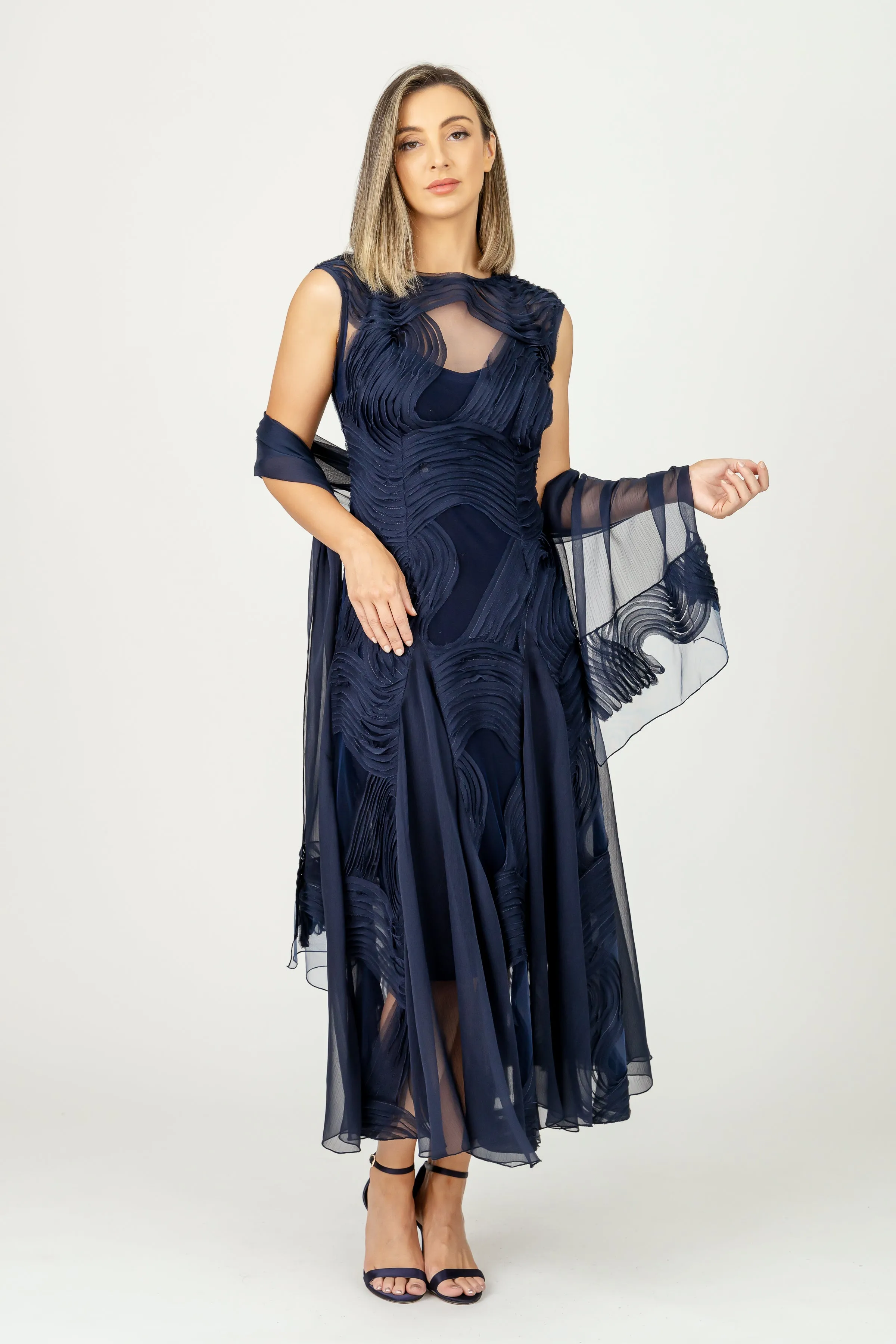 ATLANTIS Cap Sleeve Godet Gown