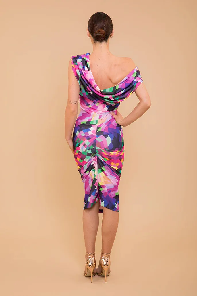 ATOM JANUS Crepe Dress Pixel Print