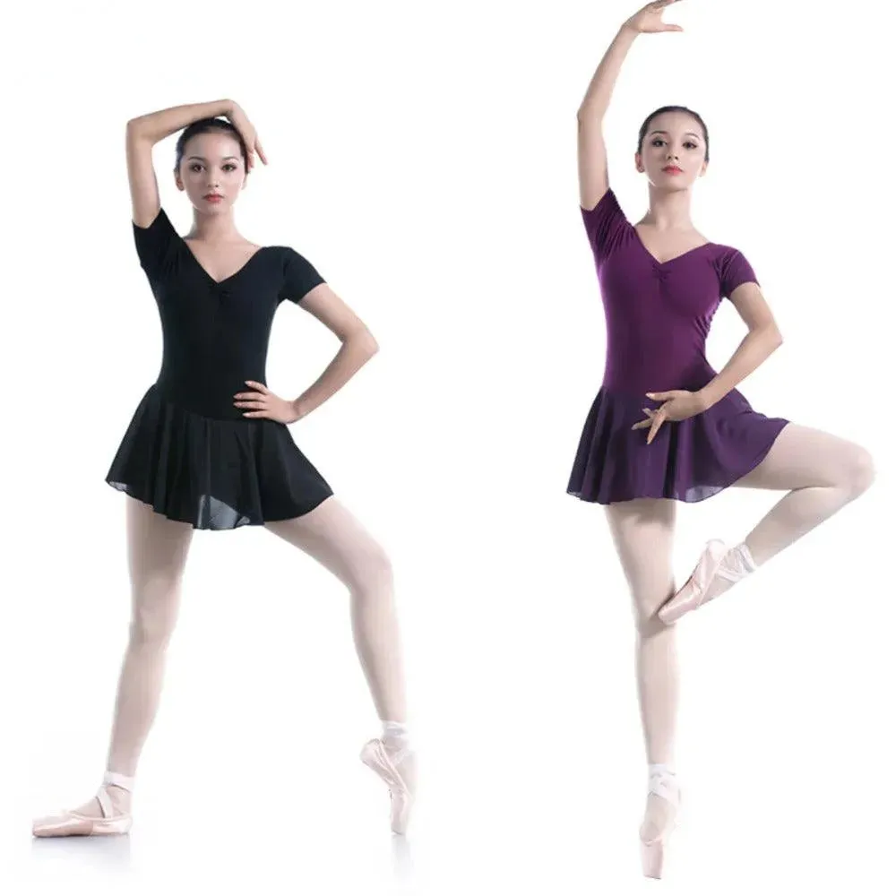 Ballet Leotard with Skirt Short Sleeves Ballet Dress for Practice & Performance
