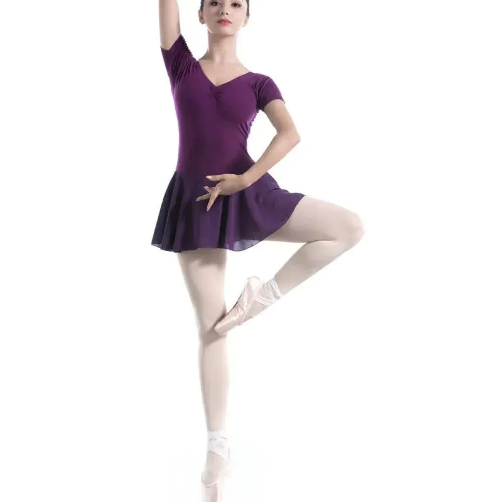 Ballet Leotard with Skirt Short Sleeves Ballet Dress for Practice & Performance
