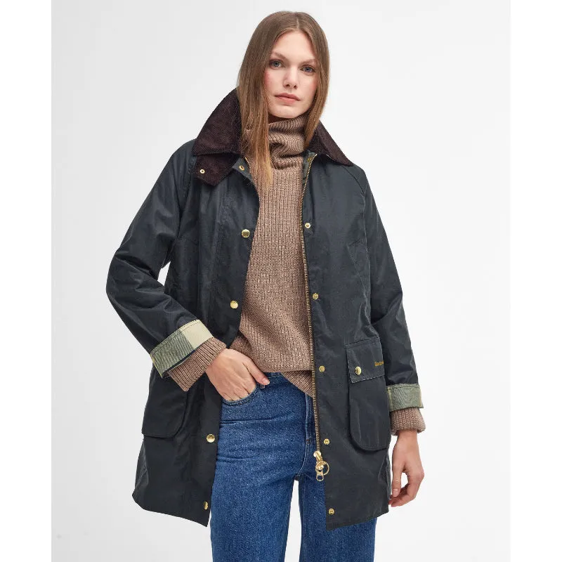 Barbour Long Beadnell Ladies Wax Jacket - Sage/Ancient