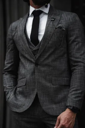 Bari Gray Patterned Slim Fit Suit