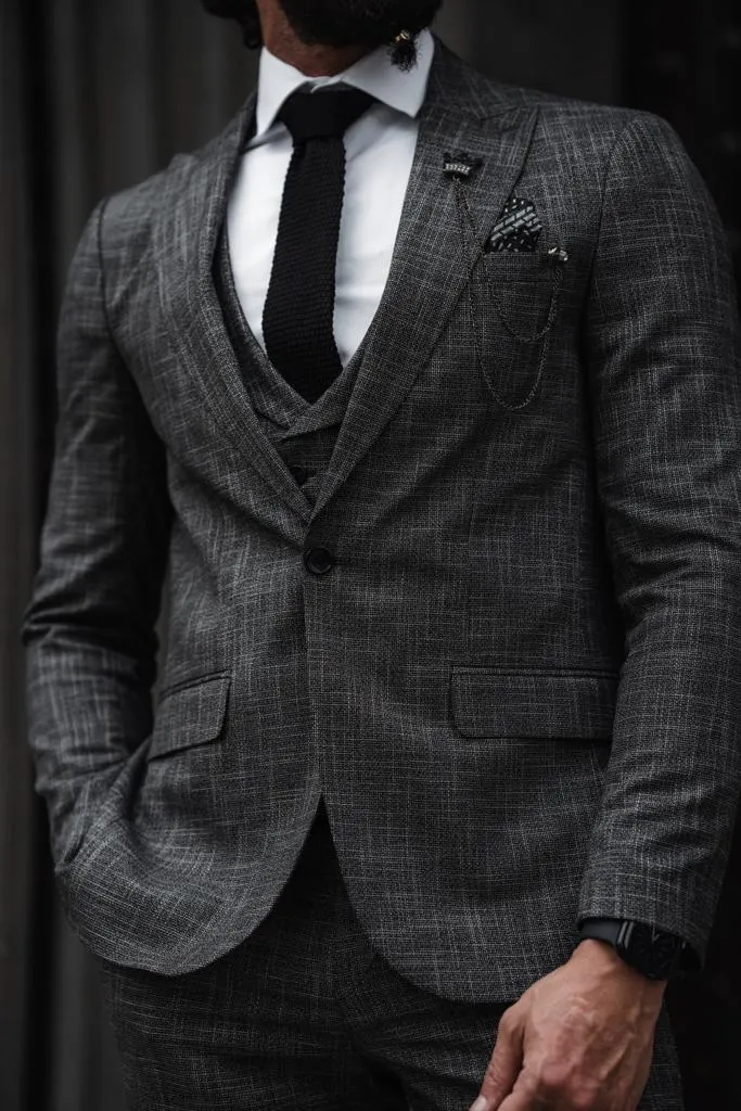 Bari Gray Patterned Slim Fit Suit