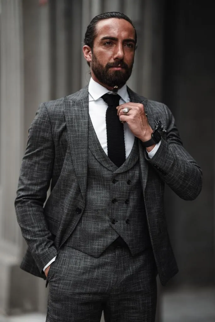 Bari Gray Patterned Slim Fit Suit