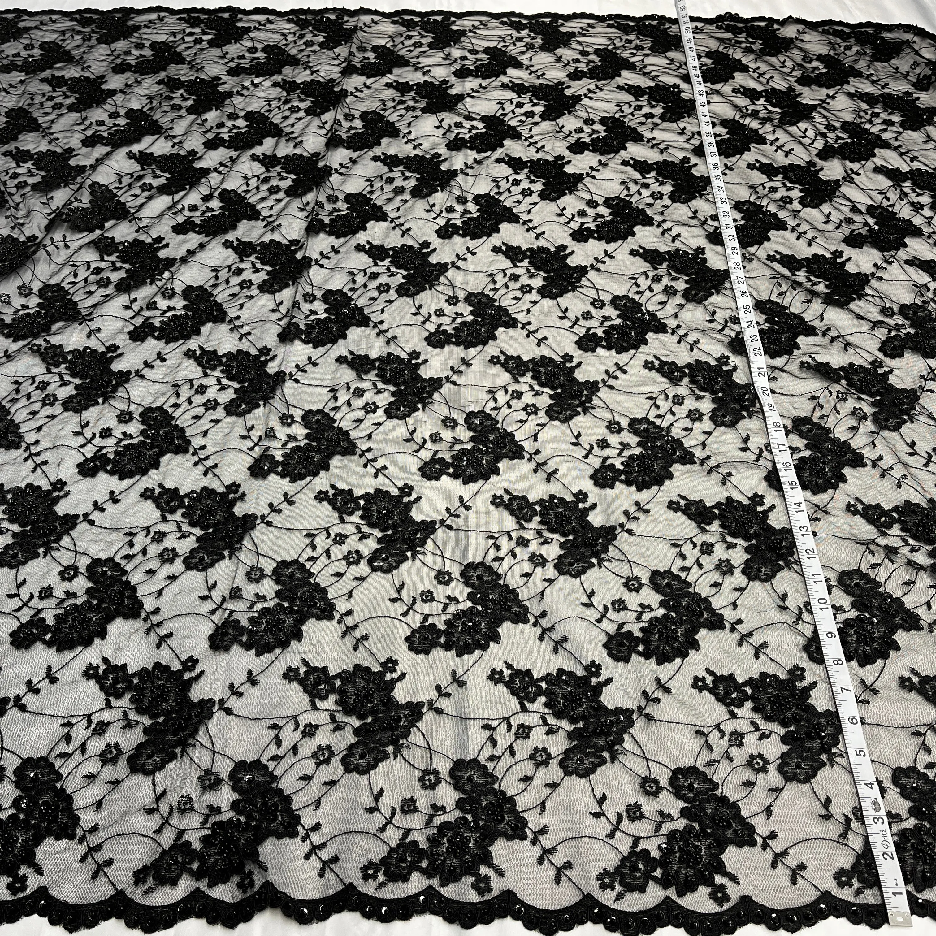 Beaded & Corded Lace Fabric Embroidered on 100% Polyester Net Mesh | Lace USA - 96935W-BP