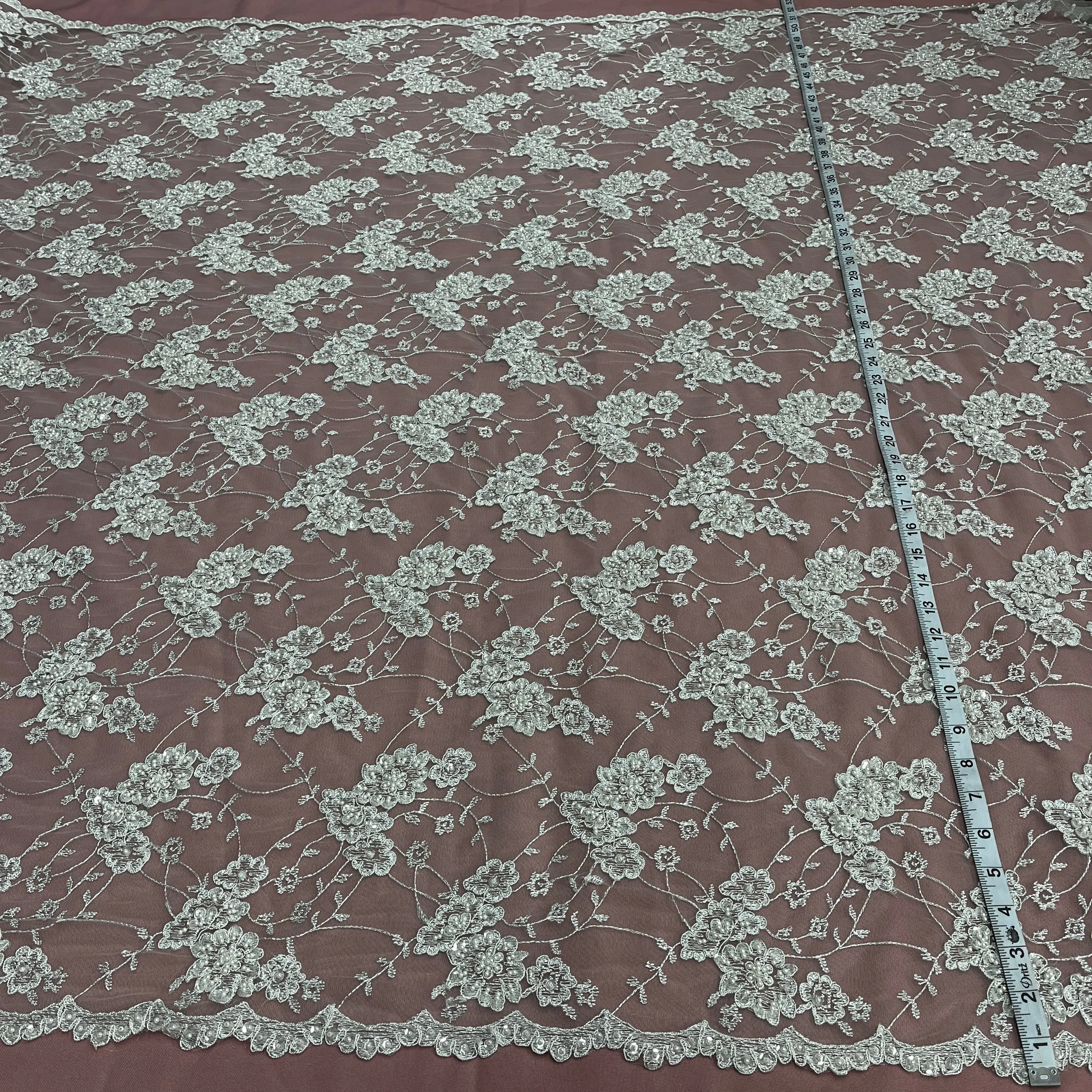 Beaded & Corded Lace Fabric Embroidered on 100% Polyester Net Mesh | Lace USA - 96935W-BP