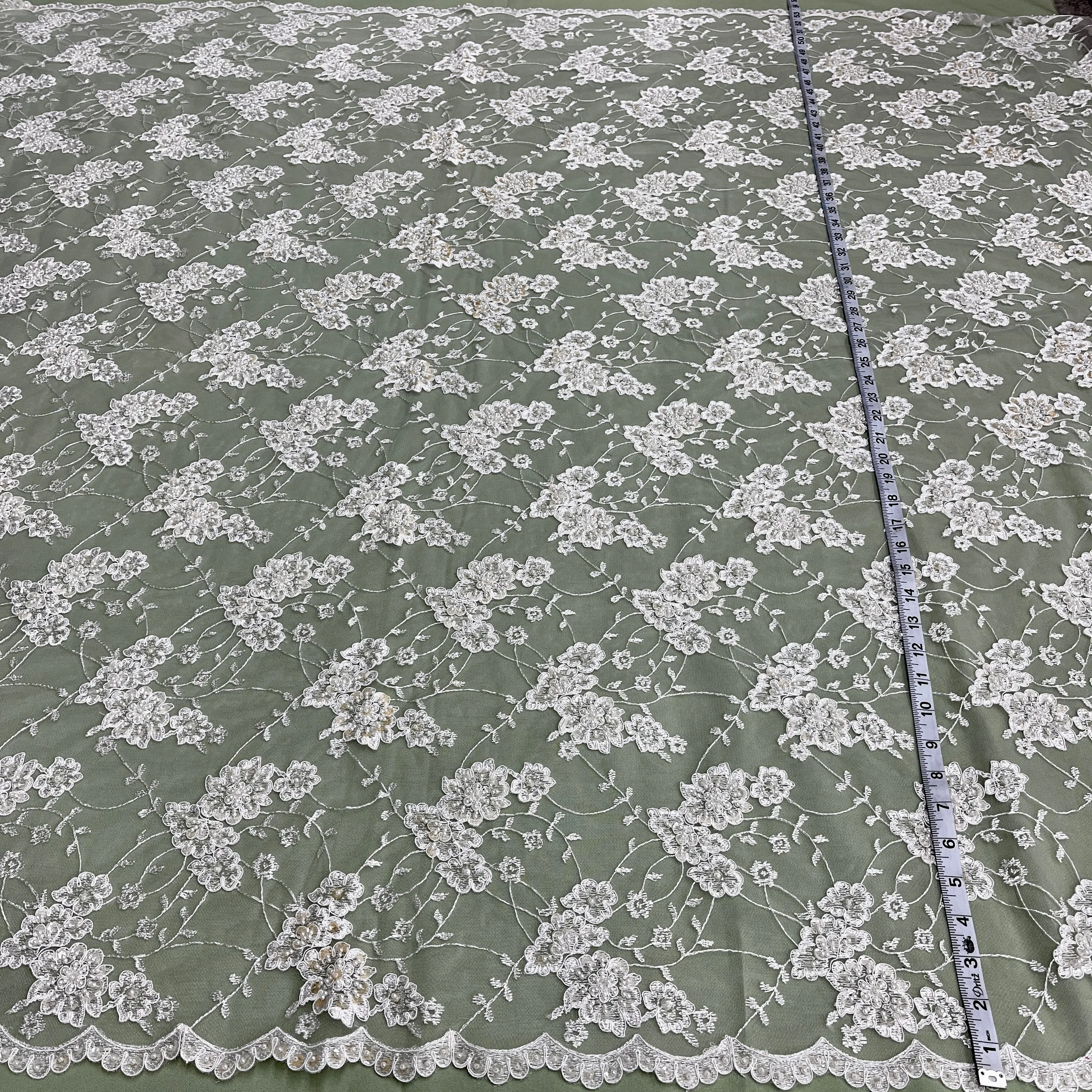 Beaded & Corded Lace Fabric Embroidered on 100% Polyester Net Mesh | Lace USA - 96935W-BP
