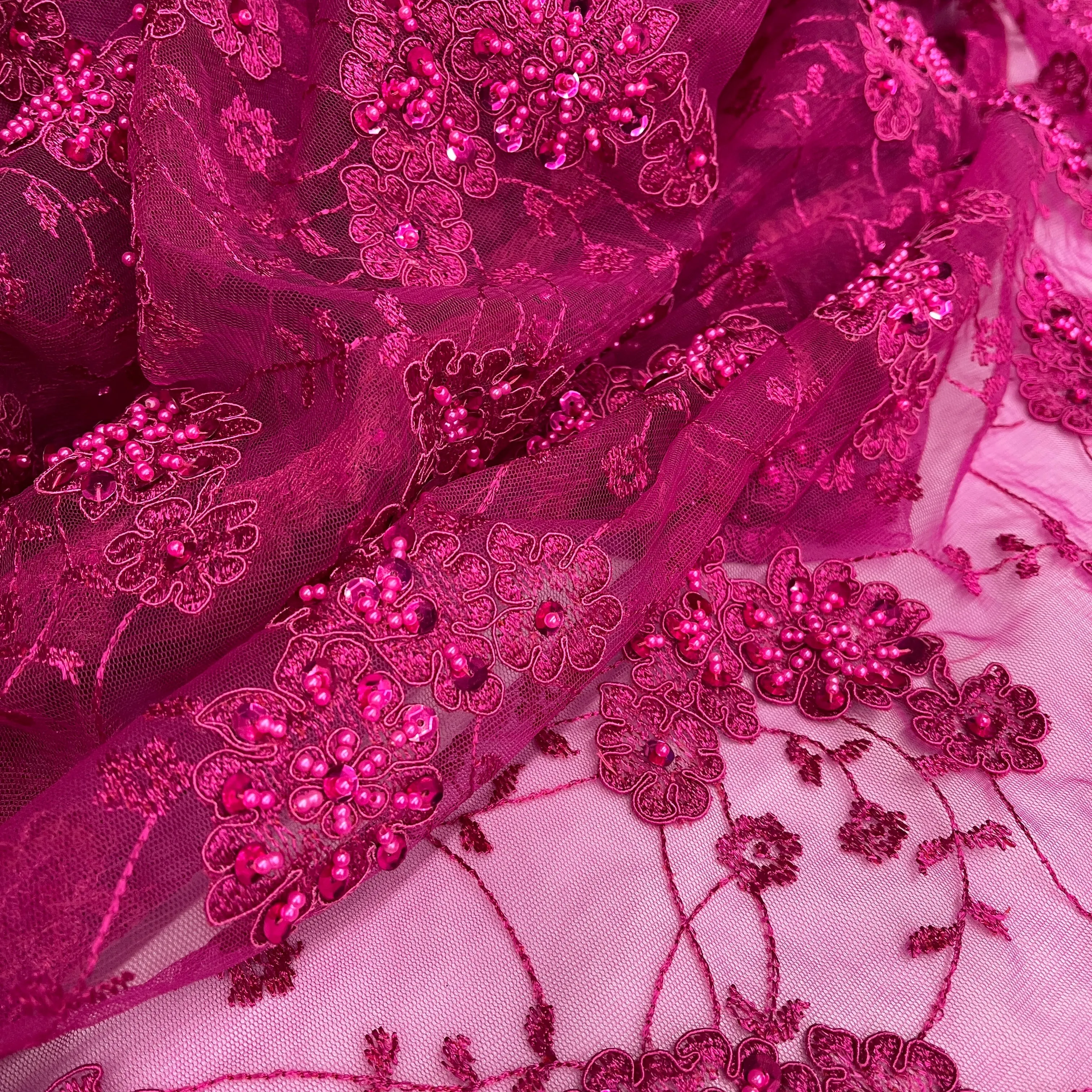 Beaded & Corded Lace Fabric Embroidered on 100% Polyester Net Mesh | Lace USA - 96935W-BP