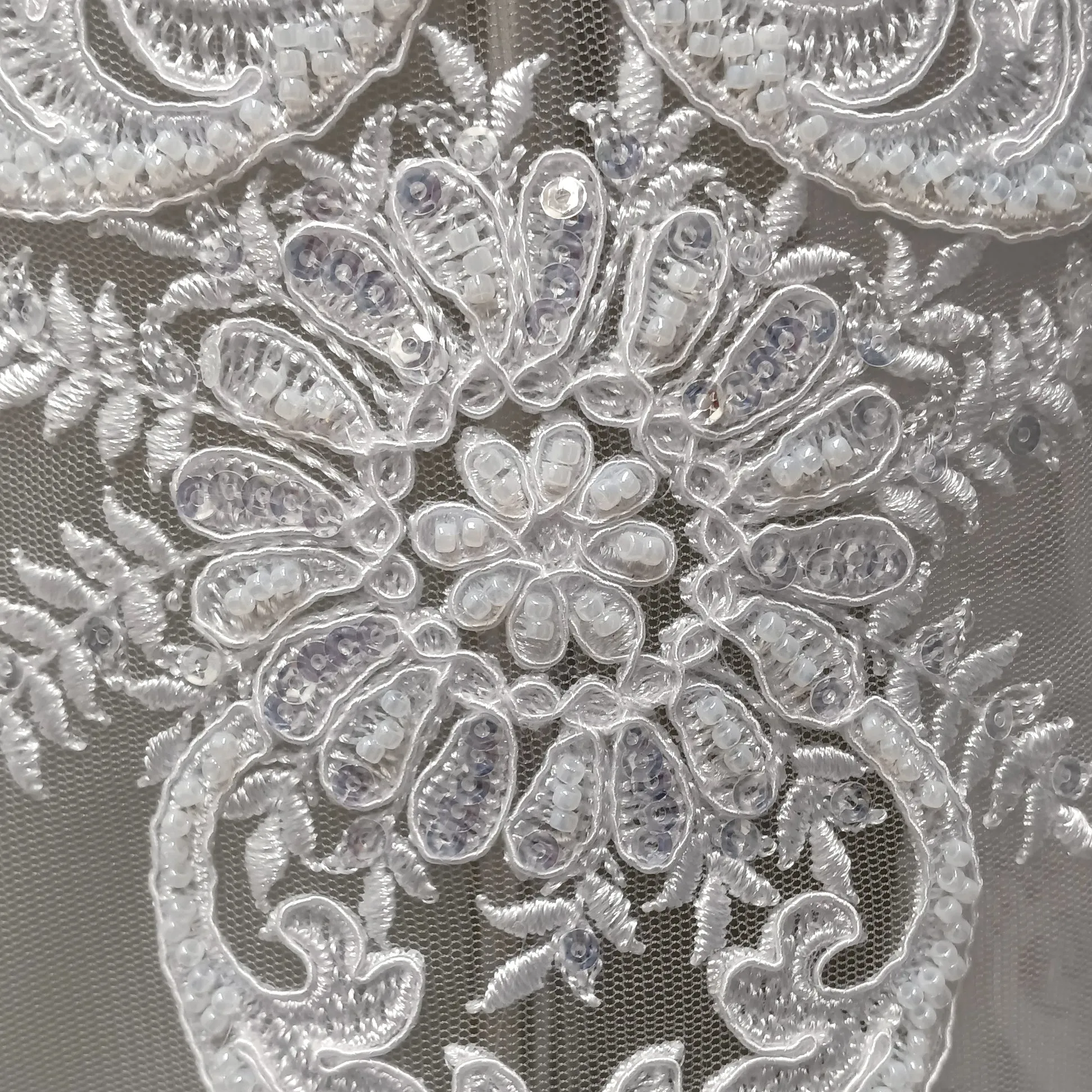 Beaded & Corded Lace Fabric Embroidered on 100% Polyester Net Mesh | Lace USA - GD-58026