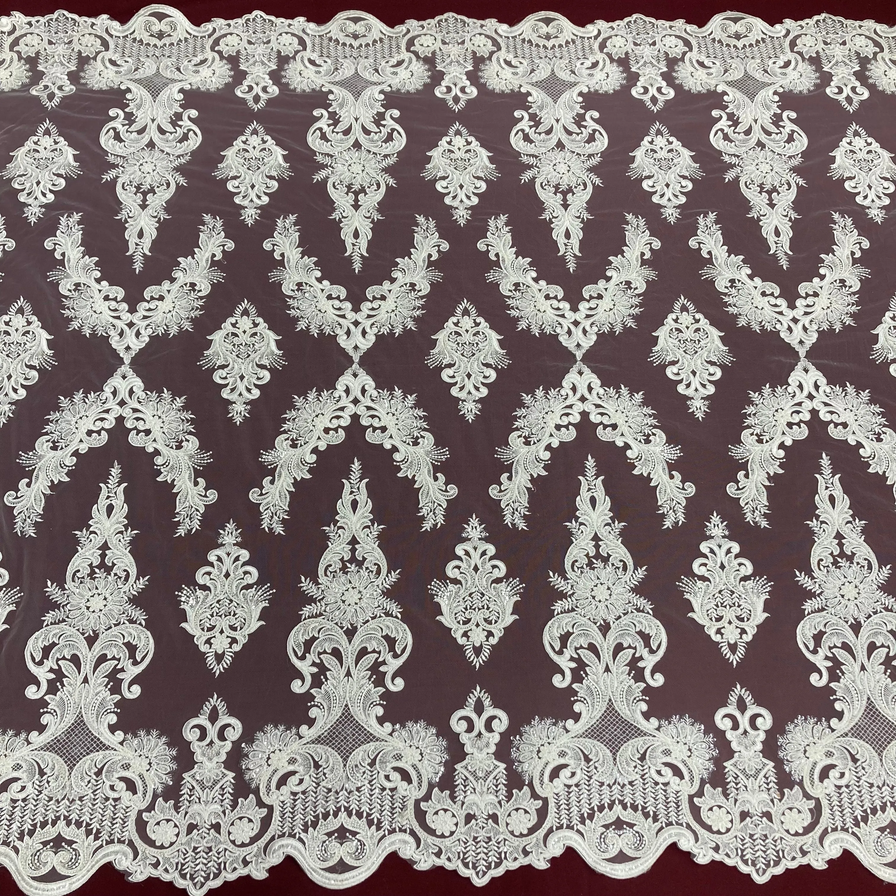 Beaded & Corded Lace Fabric Embroidered on 100% Polyester Net Mesh | Lace USA - GD-58026