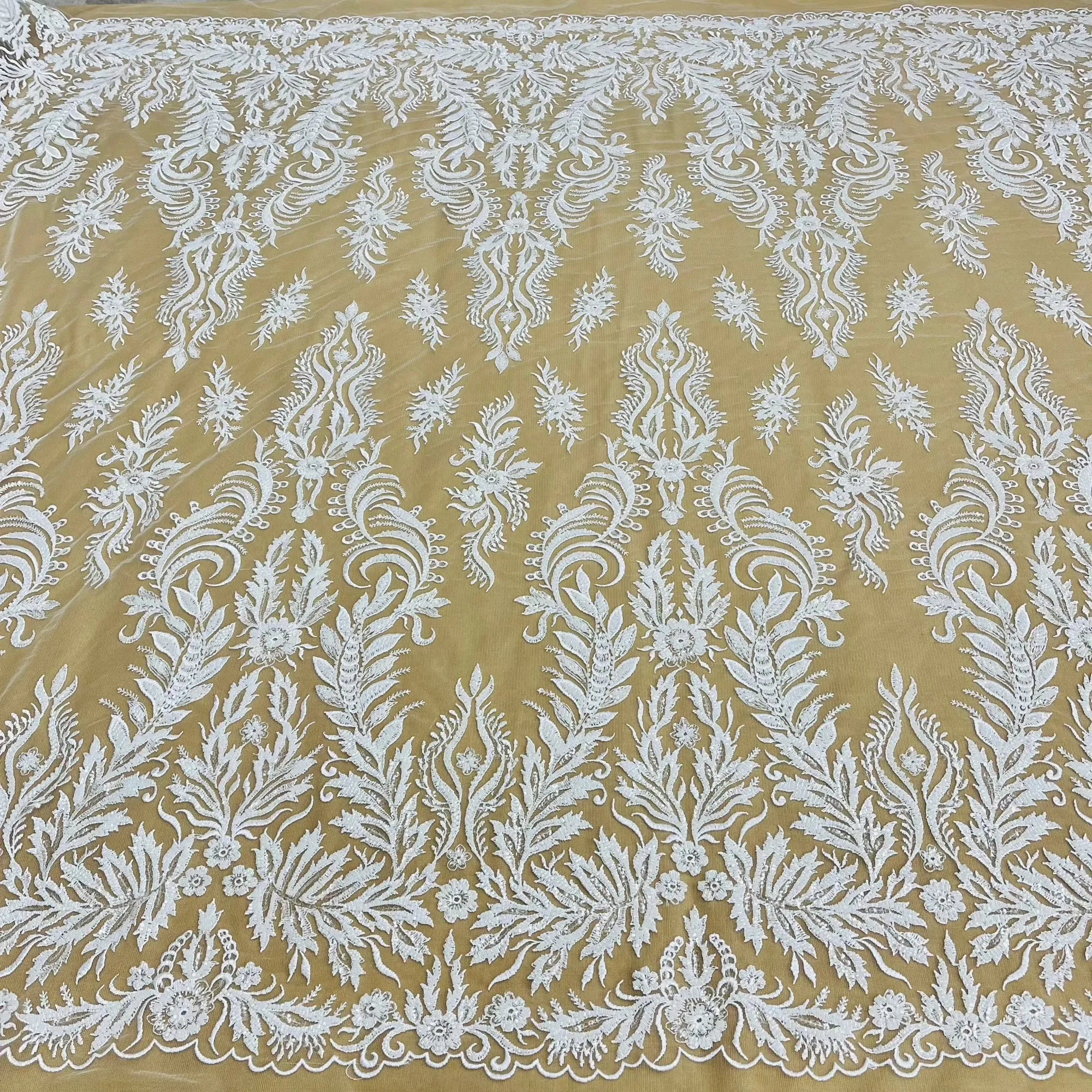 Beaded & Sequined Lace Fabric Embroidered on 100% Polyester Net Mesh | Lace USA - GD-13322