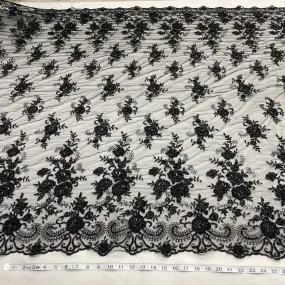 Beaded & Sequined Lace Fabric Embroidered on 100% Polyester Net Mesh | LaceUSA - 41895W-BP Black