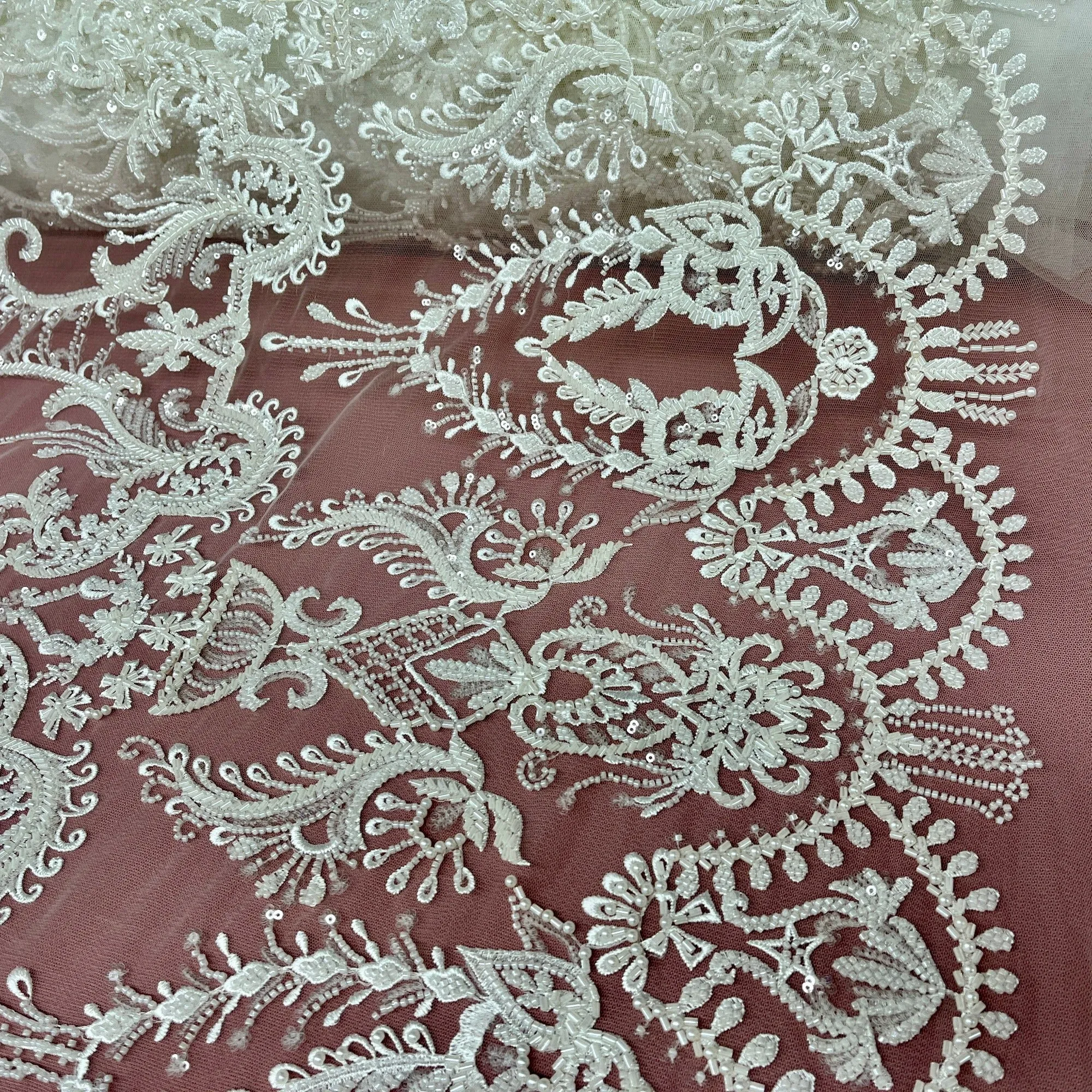 Beaded Lace Fabric Embroidered on 100% Polyester Net Mesh | Lace USA - GD-237189