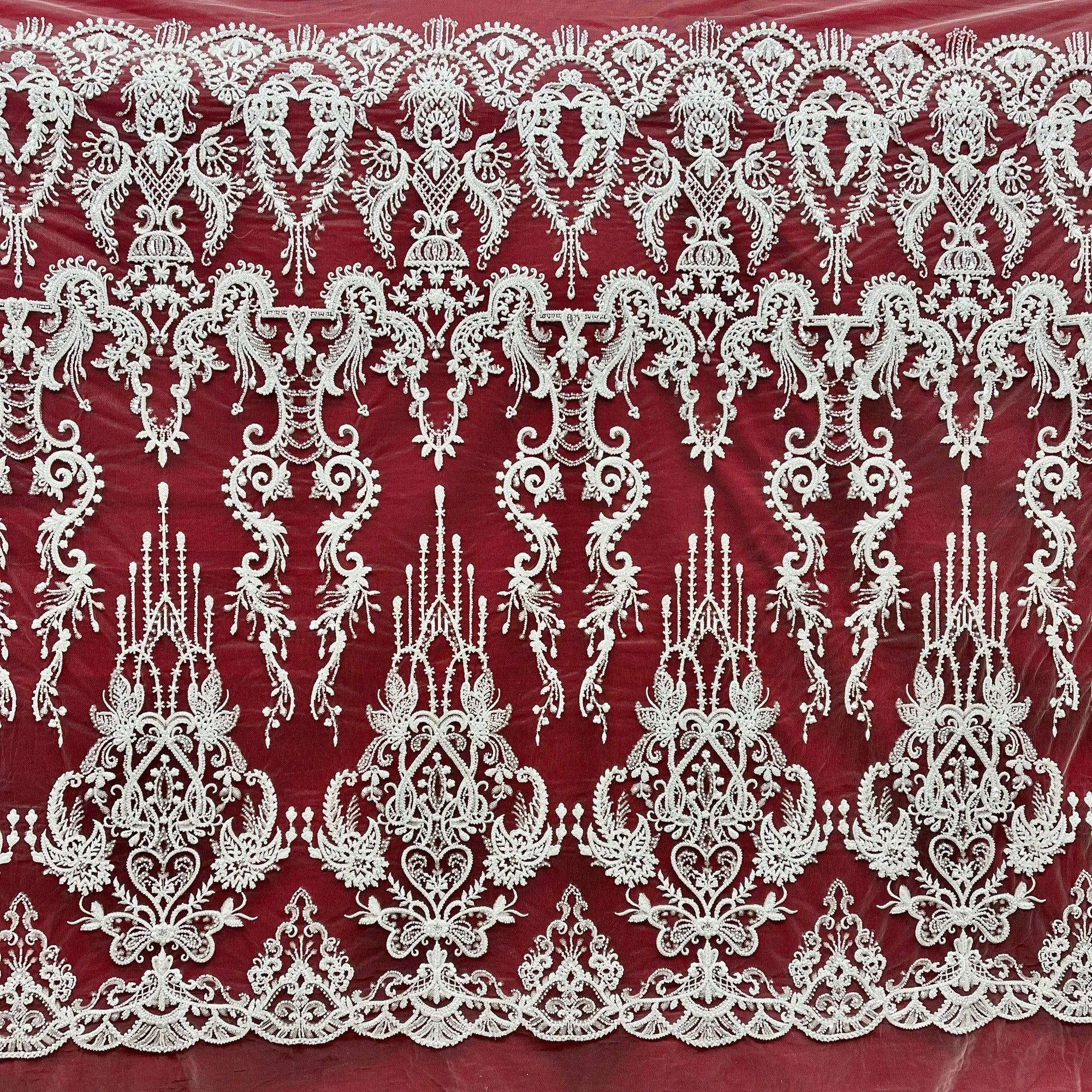 Beaded Lace Fabric Embroidered on 100% Polyester Net Mesh | Lace USA - GD-237189