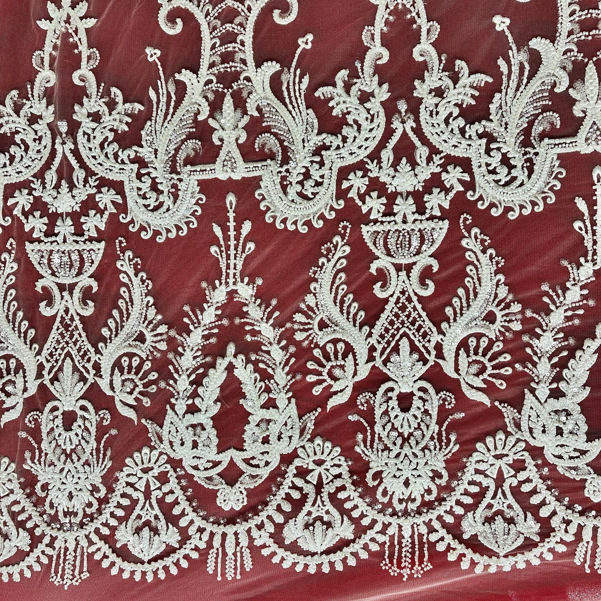 Beaded Lace Fabric Embroidered on 100% Polyester Net Mesh | Lace USA - GD-237189