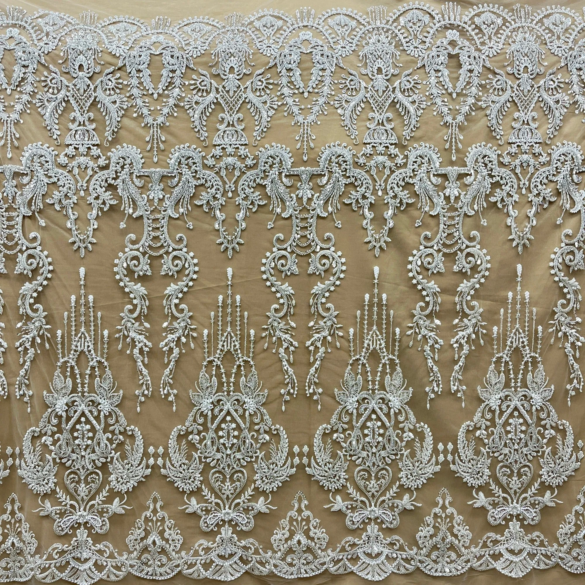 Beaded Lace Fabric Embroidered on 100% Polyester Net Mesh | Lace USA - GD-237189