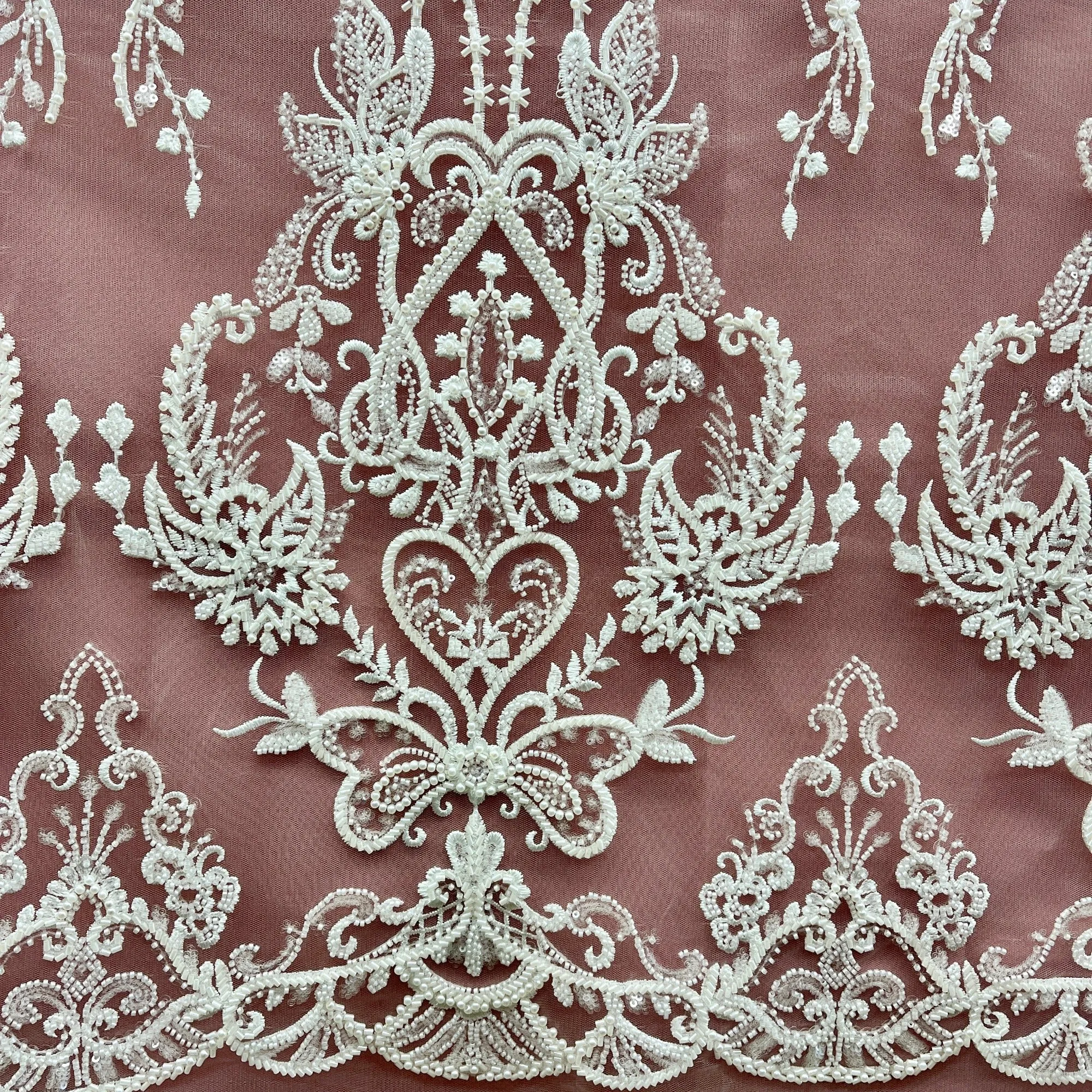 Beaded Lace Fabric Embroidered on 100% Polyester Net Mesh | Lace USA - GD-237189