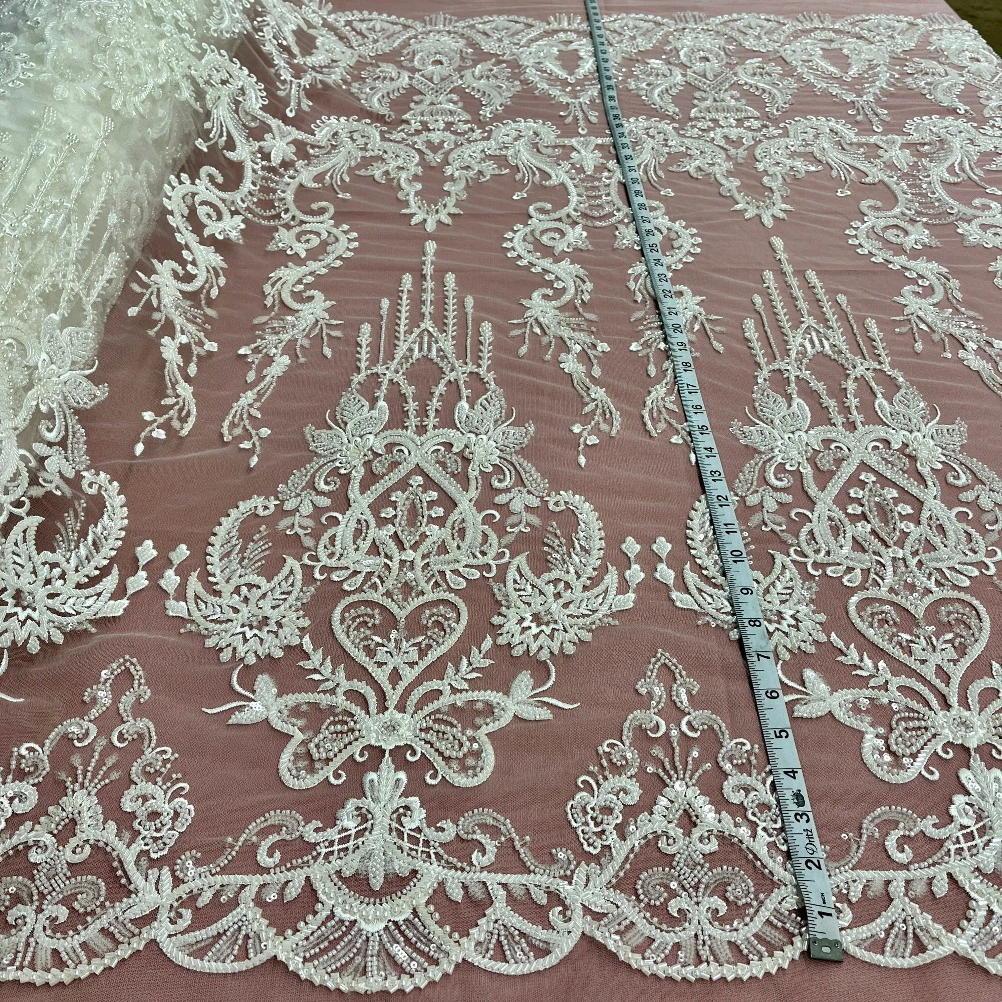 Beaded Lace Fabric Embroidered on 100% Polyester Net Mesh | Lace USA - GD-237189