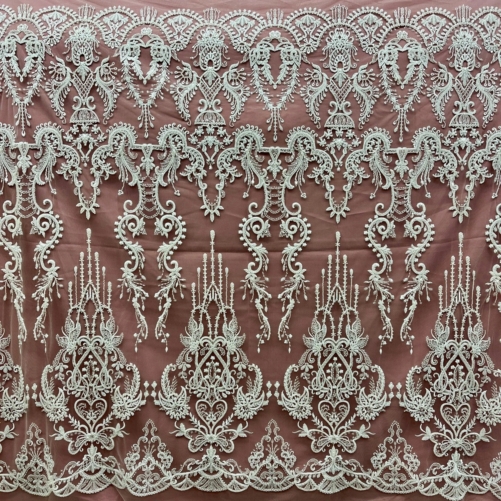 Beaded Lace Fabric Embroidered on 100% Polyester Net Mesh | Lace USA - GD-237189
