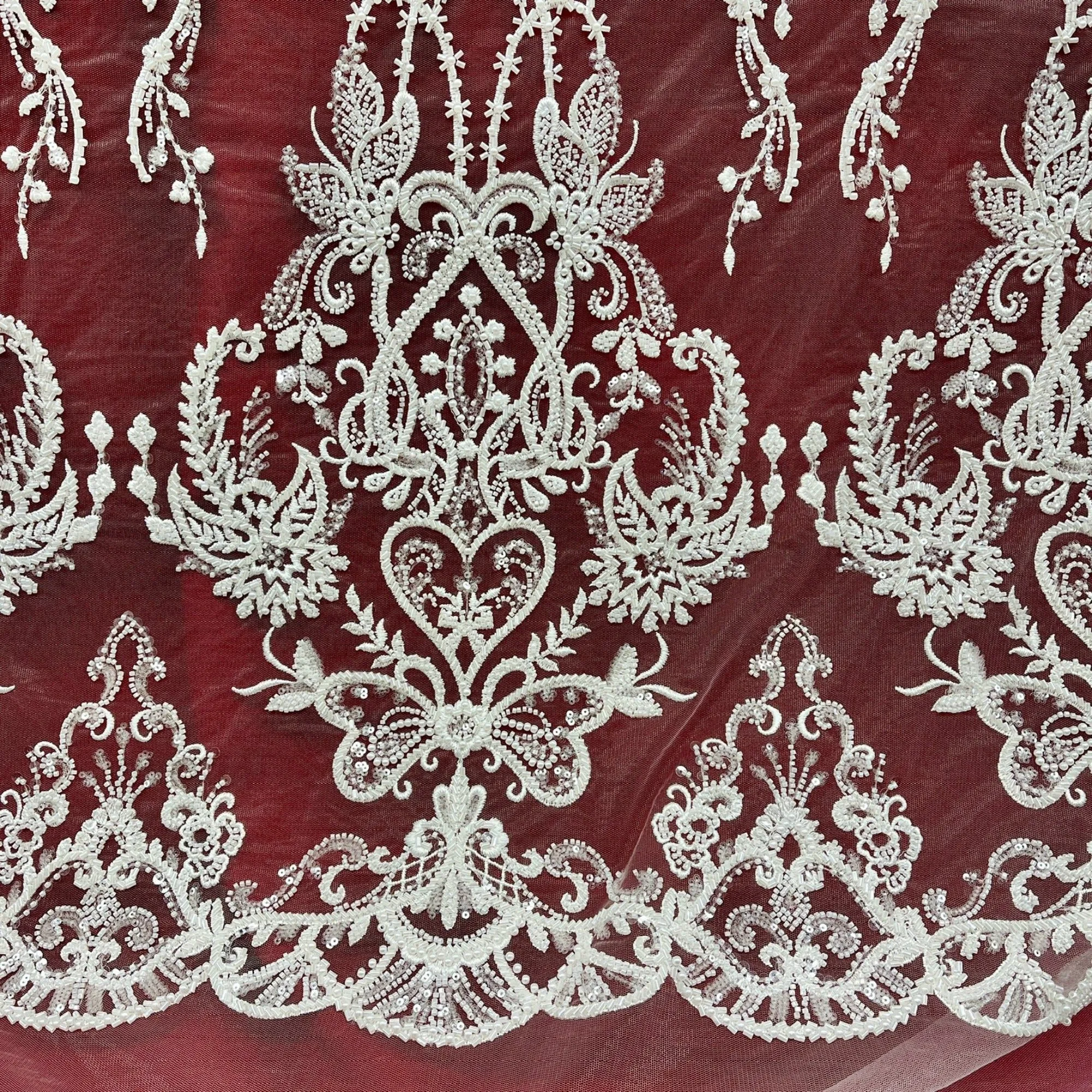 Beaded Lace Fabric Embroidered on 100% Polyester Net Mesh | Lace USA - GD-237189