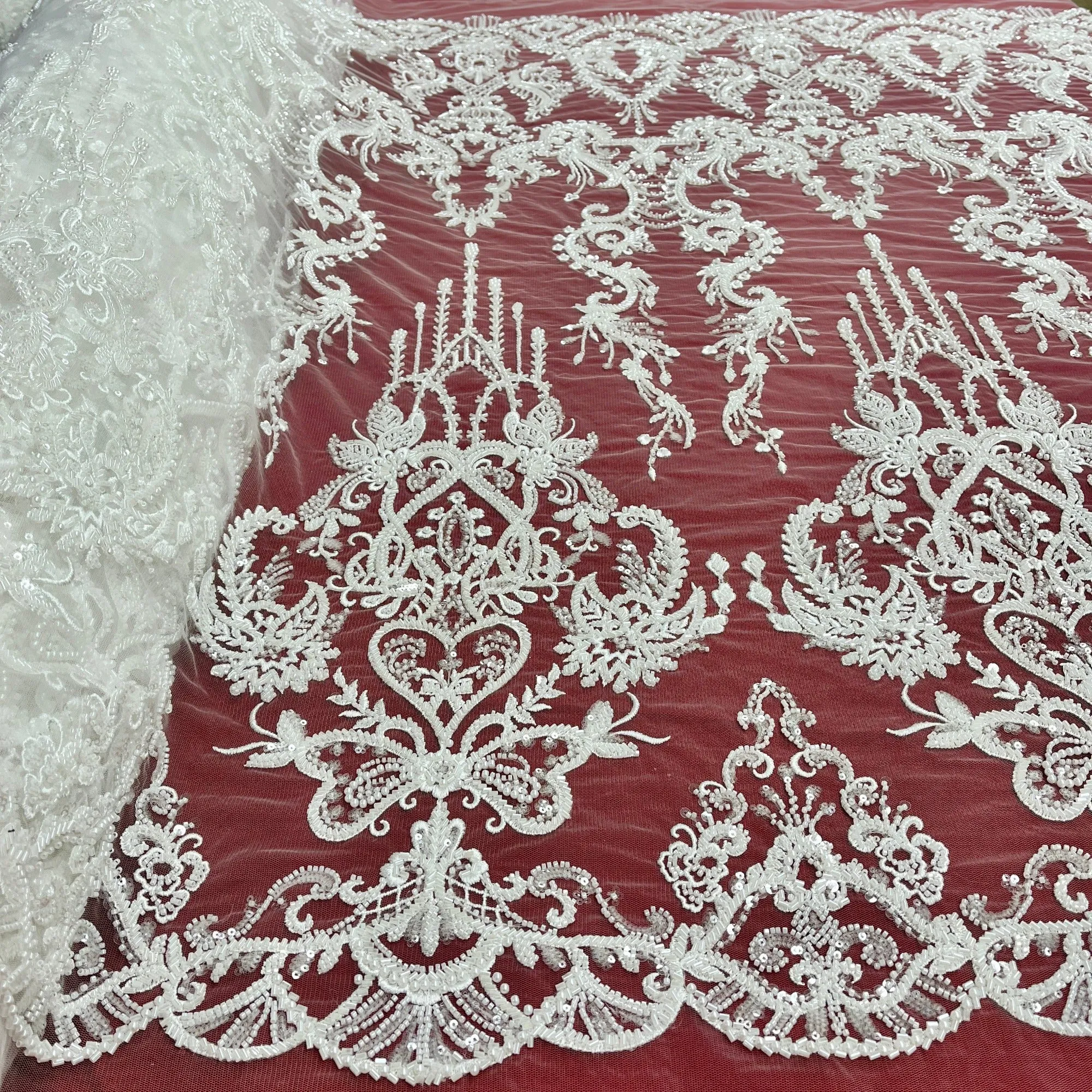 Beaded Lace Fabric Embroidered on 100% Polyester Net Mesh | Lace USA - GD-237189