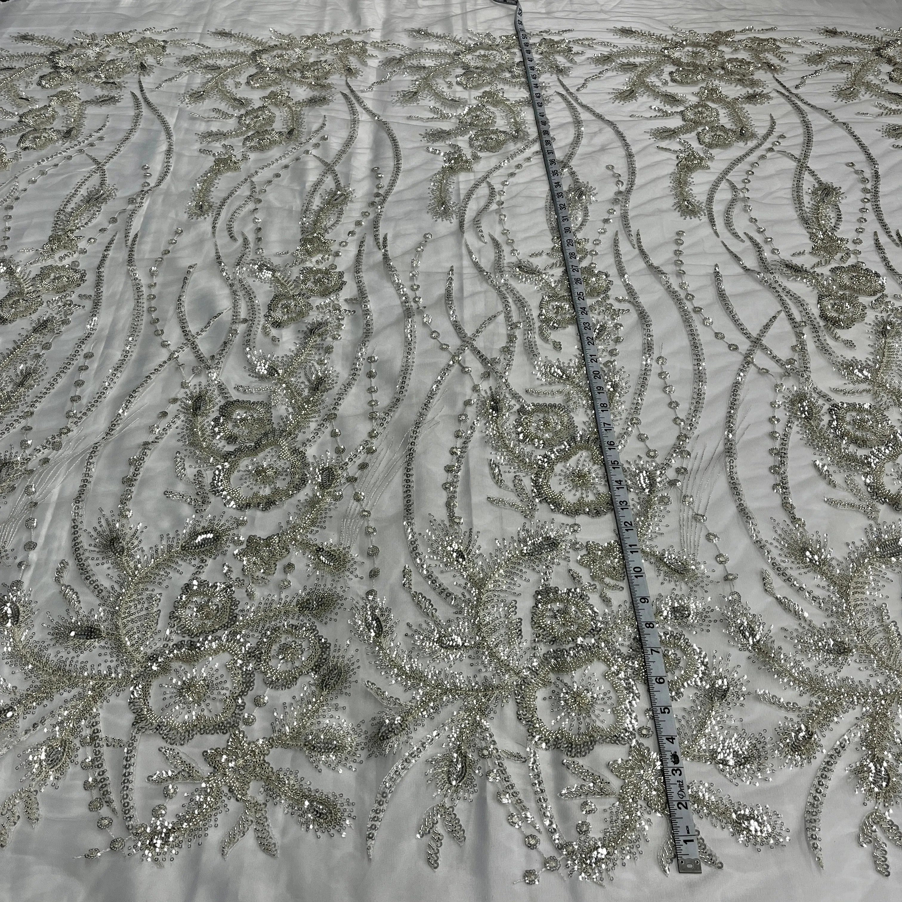 Beaded Lace Fabric Embroidered on 100% Polyester Net Mesh | Lace USA - GD-2917