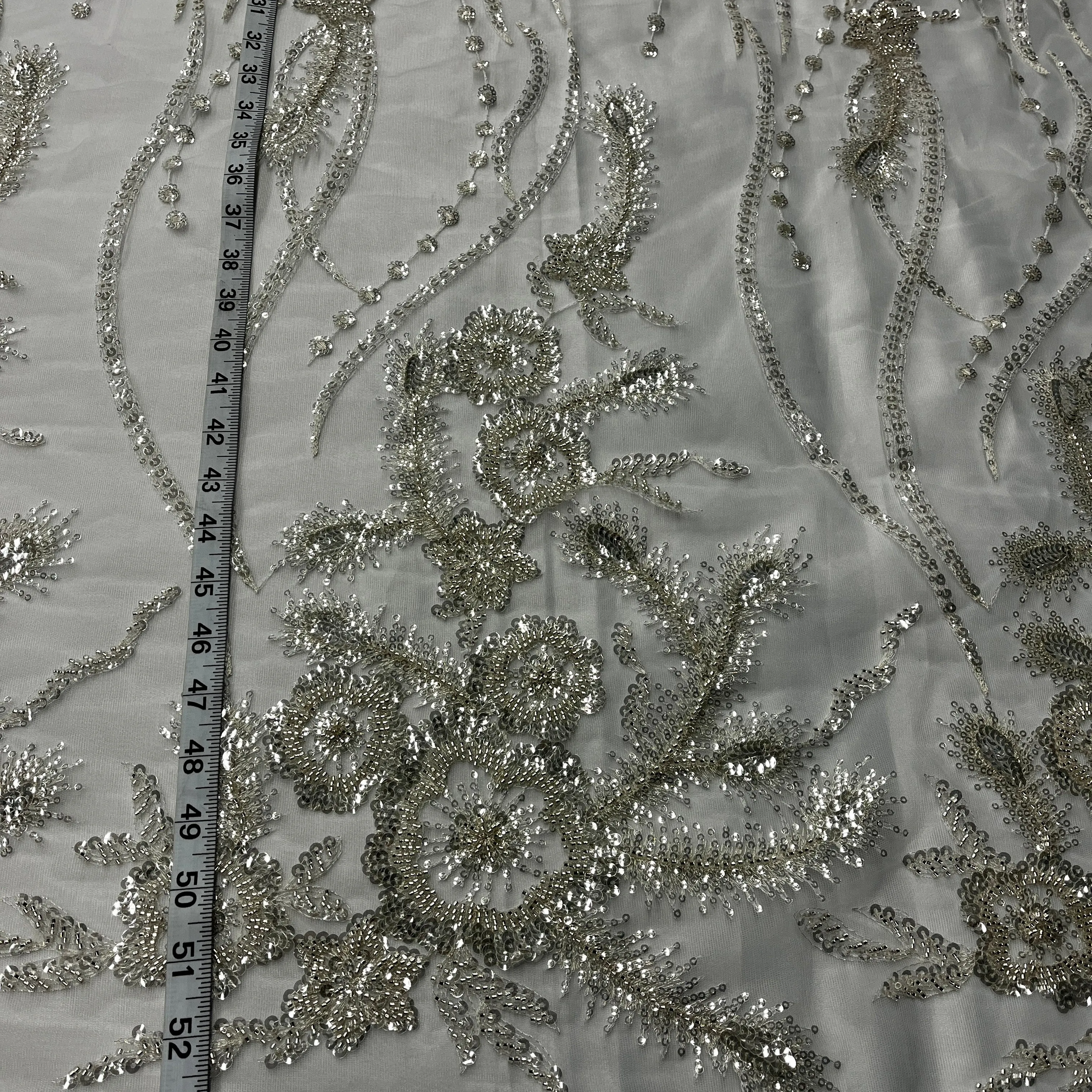 Beaded Lace Fabric Embroidered on 100% Polyester Net Mesh | Lace USA - GD-2917