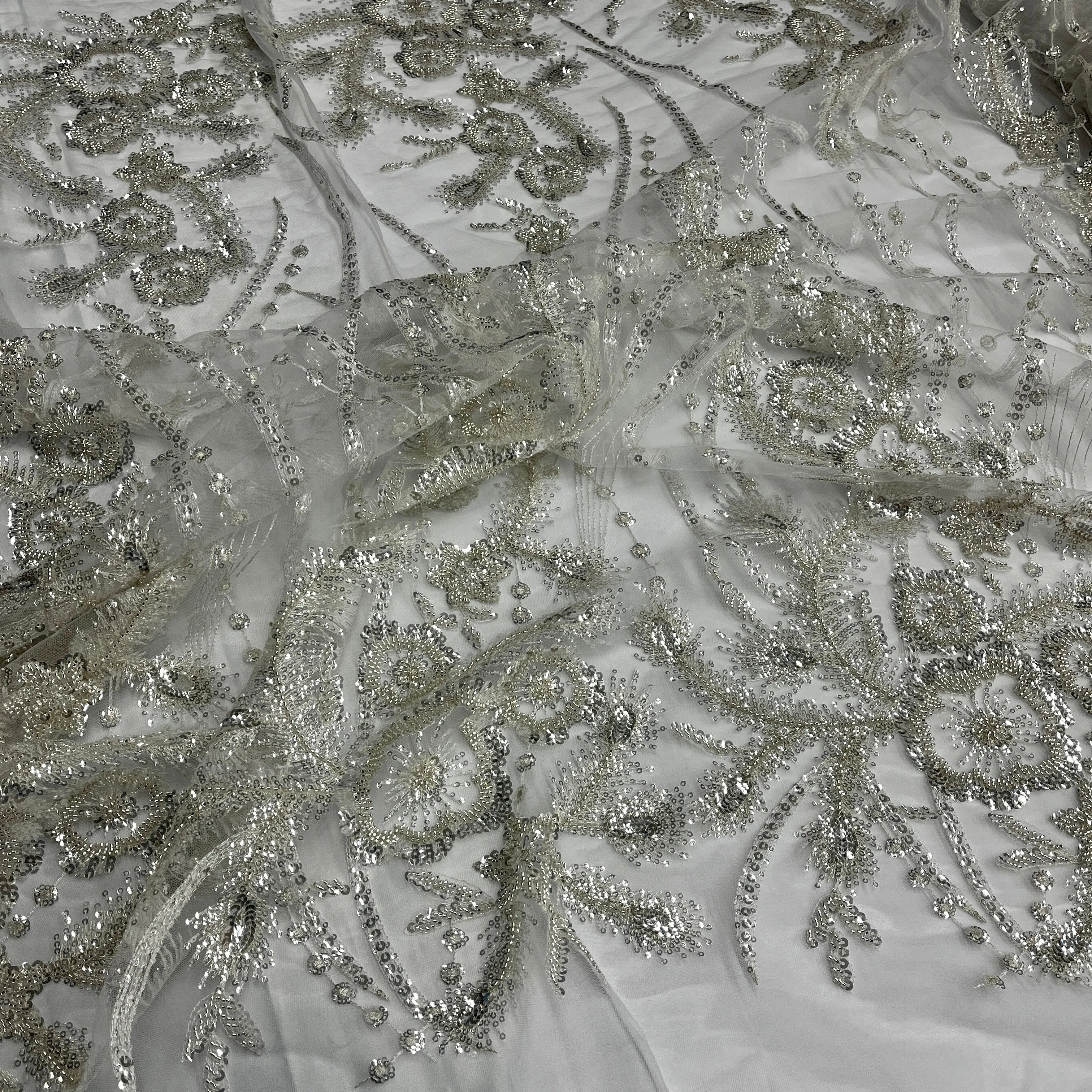 Beaded Lace Fabric Embroidered on 100% Polyester Net Mesh | Lace USA - GD-2917