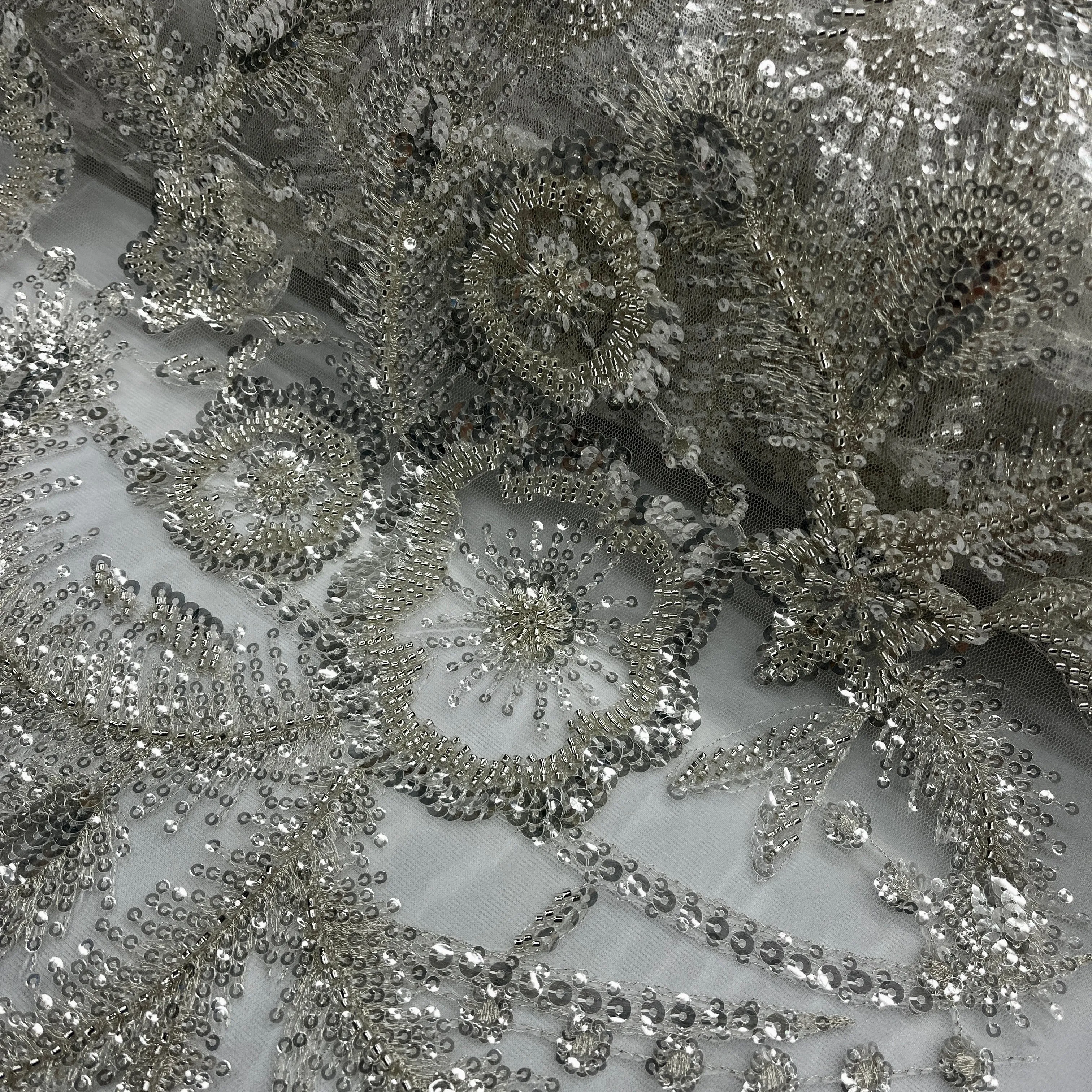 Beaded Lace Fabric Embroidered on 100% Polyester Net Mesh | Lace USA - GD-2917