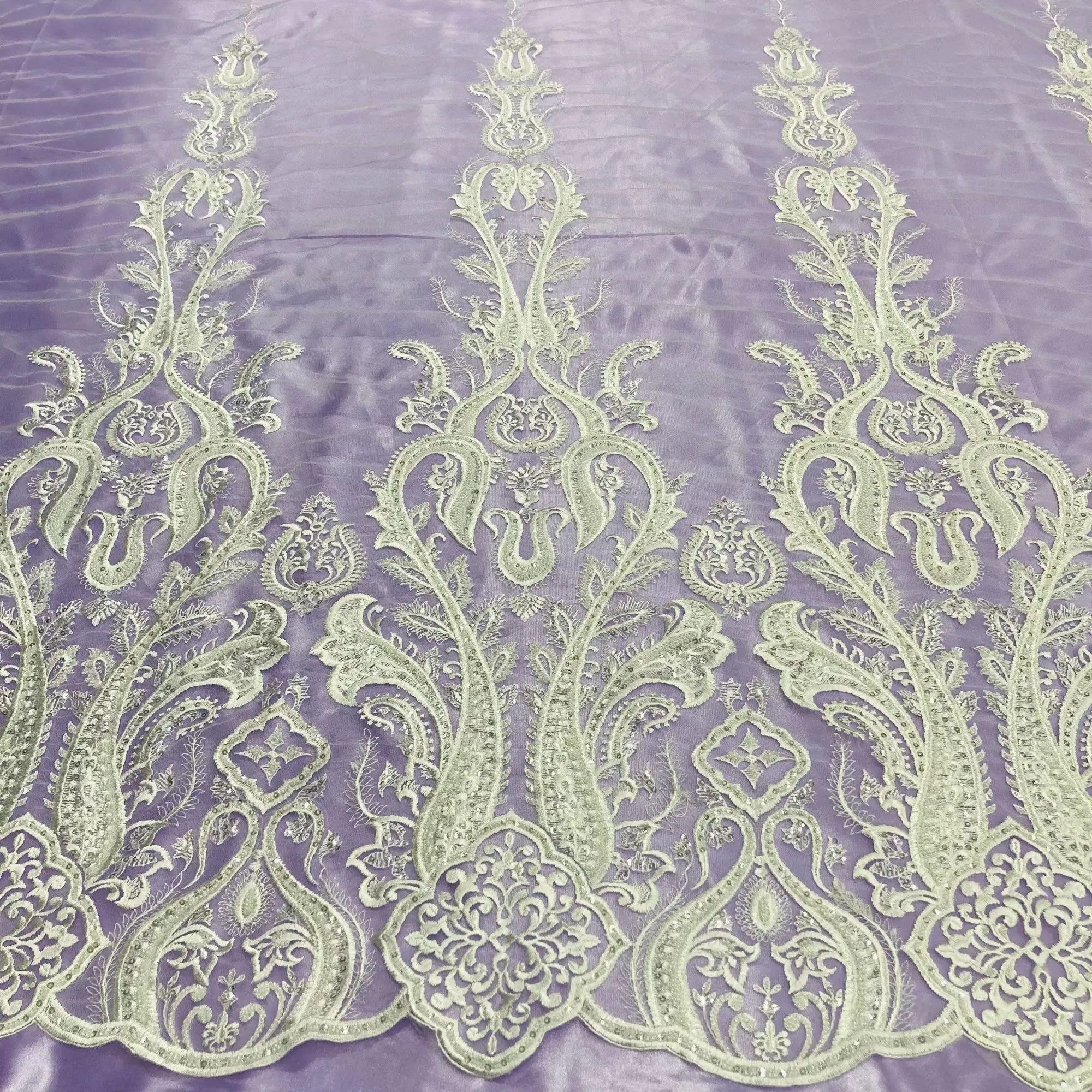 Beaded Lace Fabric Embroidered on 100% Polyester Net Mesh | Lace USA - GD-61416