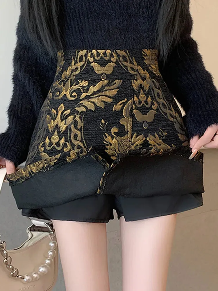 Black Golden Printed Bodycon Mini Skirt