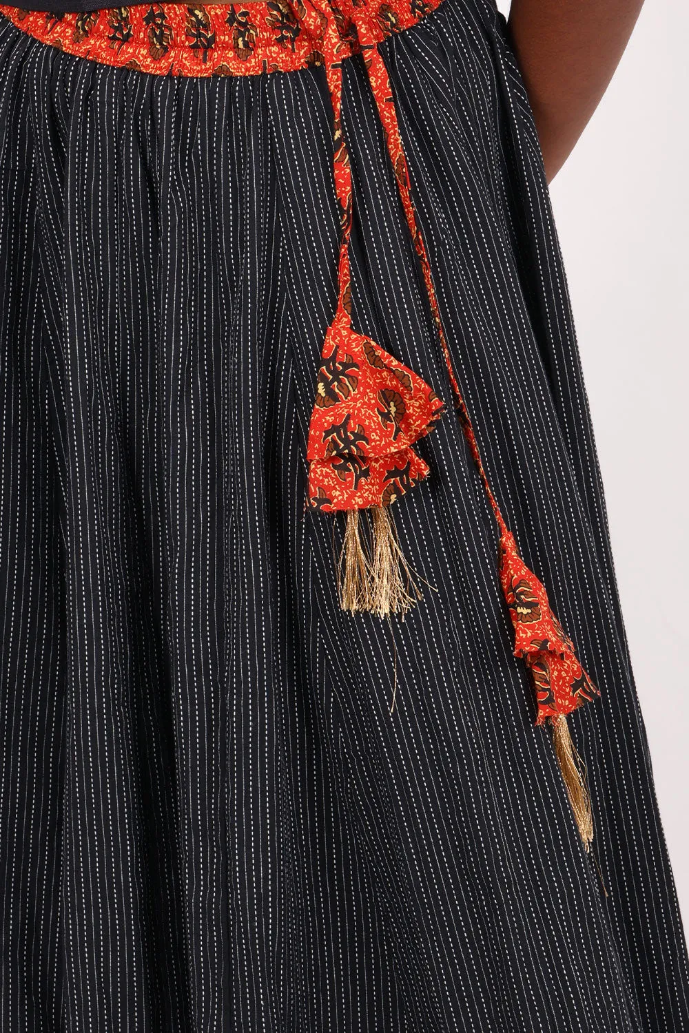 Black Hand Block Printed Cotton Skirt 10065530 (Size-36 to 40)