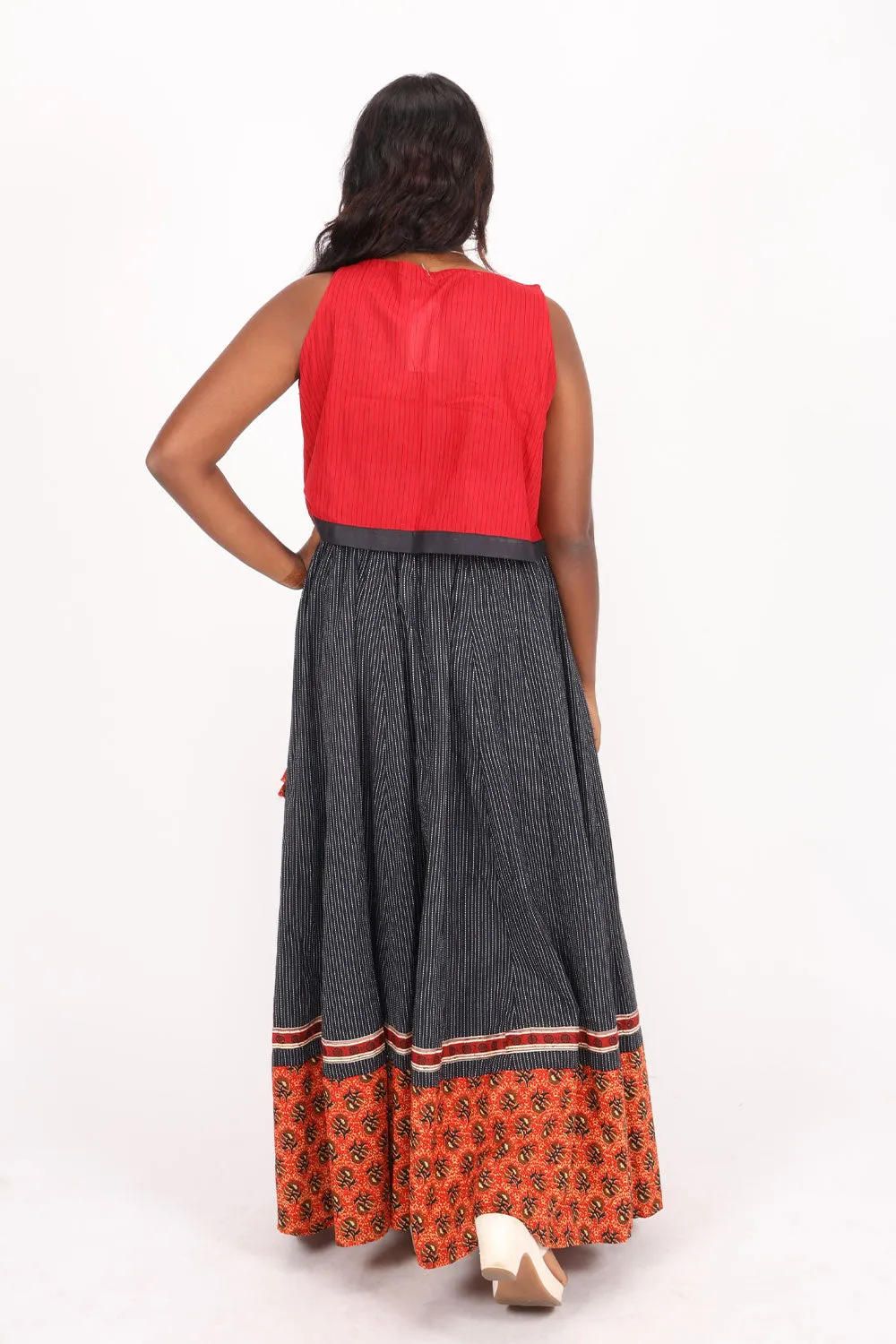 Black Hand Block Printed Cotton Skirt 10065530 (Size-36 to 40)