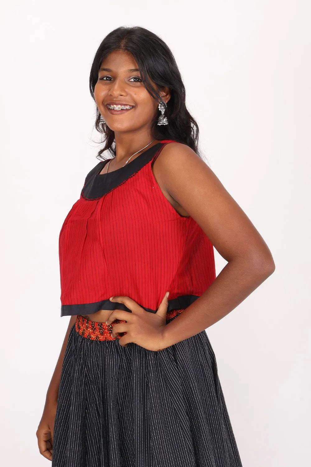 Black Hand Block Printed Cotton Skirt 10065530 (Size-36 to 40)