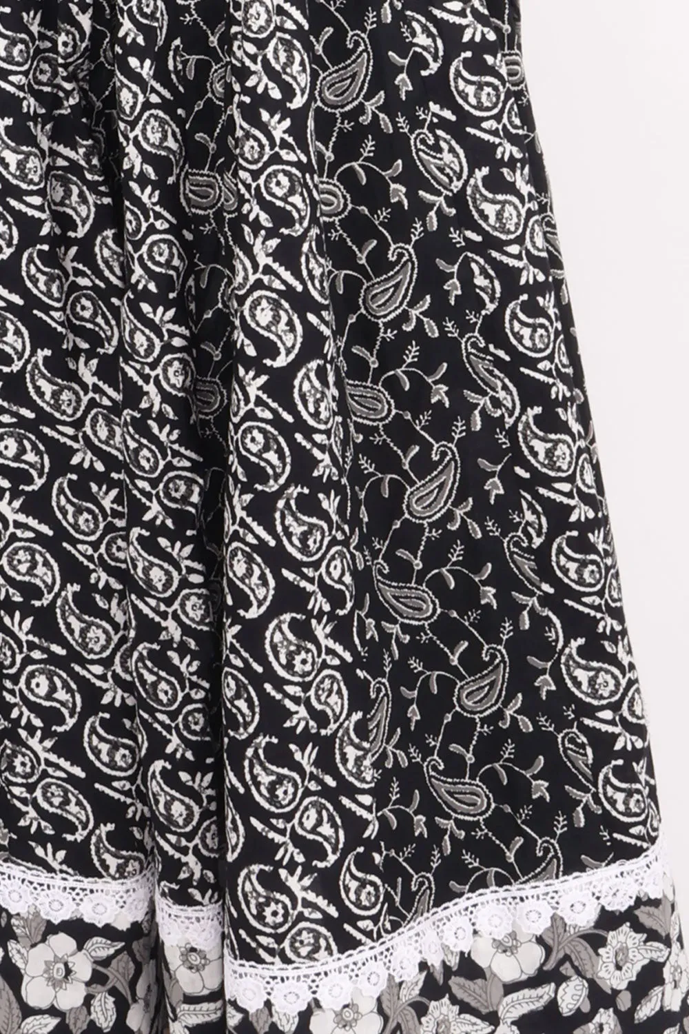 Black Hand Block Printed Cotton Skirt 10065547(Size-36 to 40)