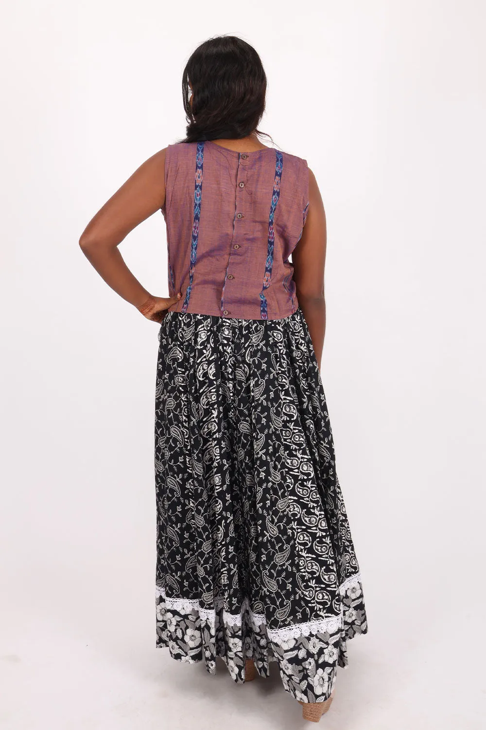 Black Hand Block Printed Cotton Skirt 10065547(Size-36 to 40)