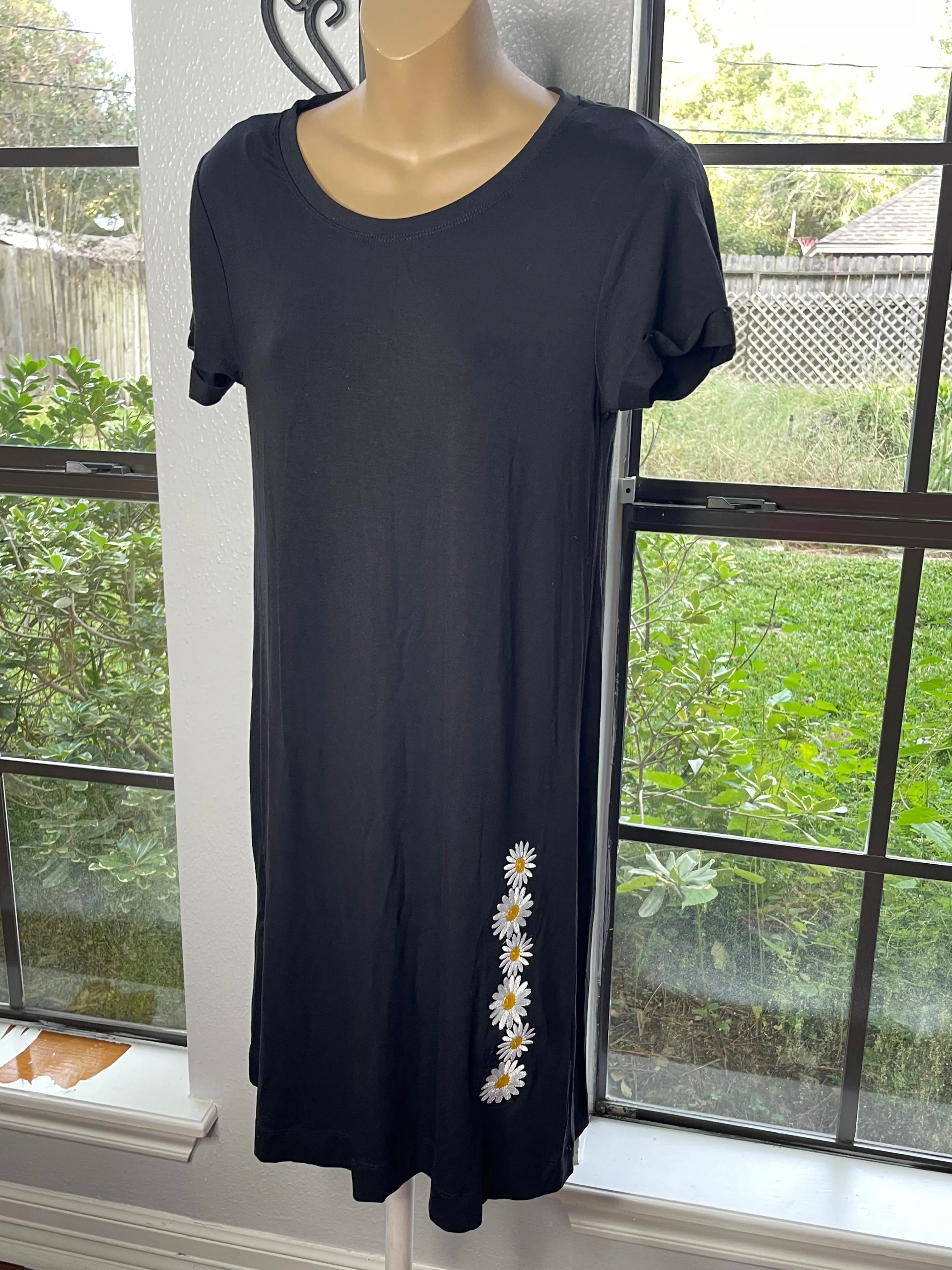 Black Sunflower Dress Embroidered