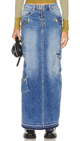 BLANKNYC Cargo Denim Maxi Skirt in Blue