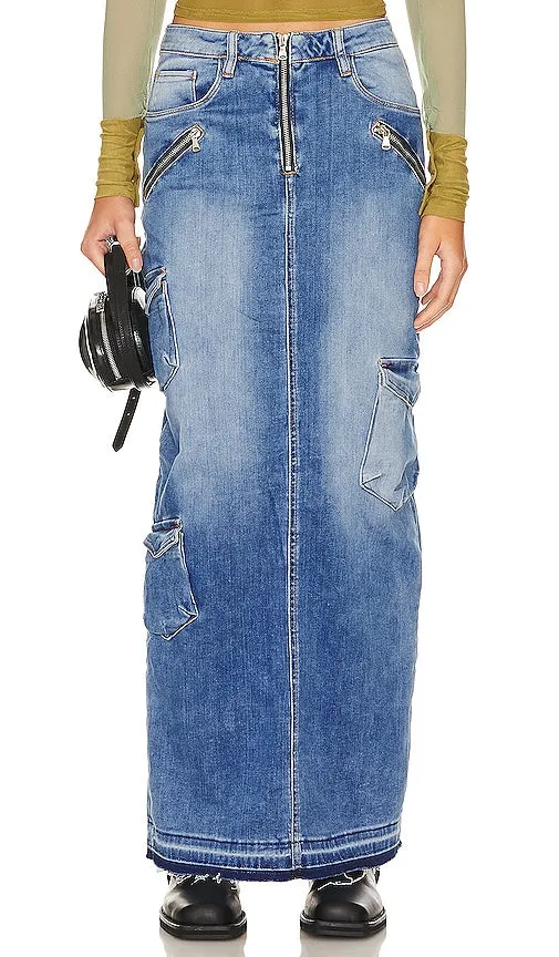 BLANKNYC Cargo Denim Maxi Skirt in Blue