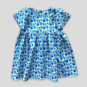 Blue Bug Dress with Tulip Sleeves and Bow for Babies and Kids