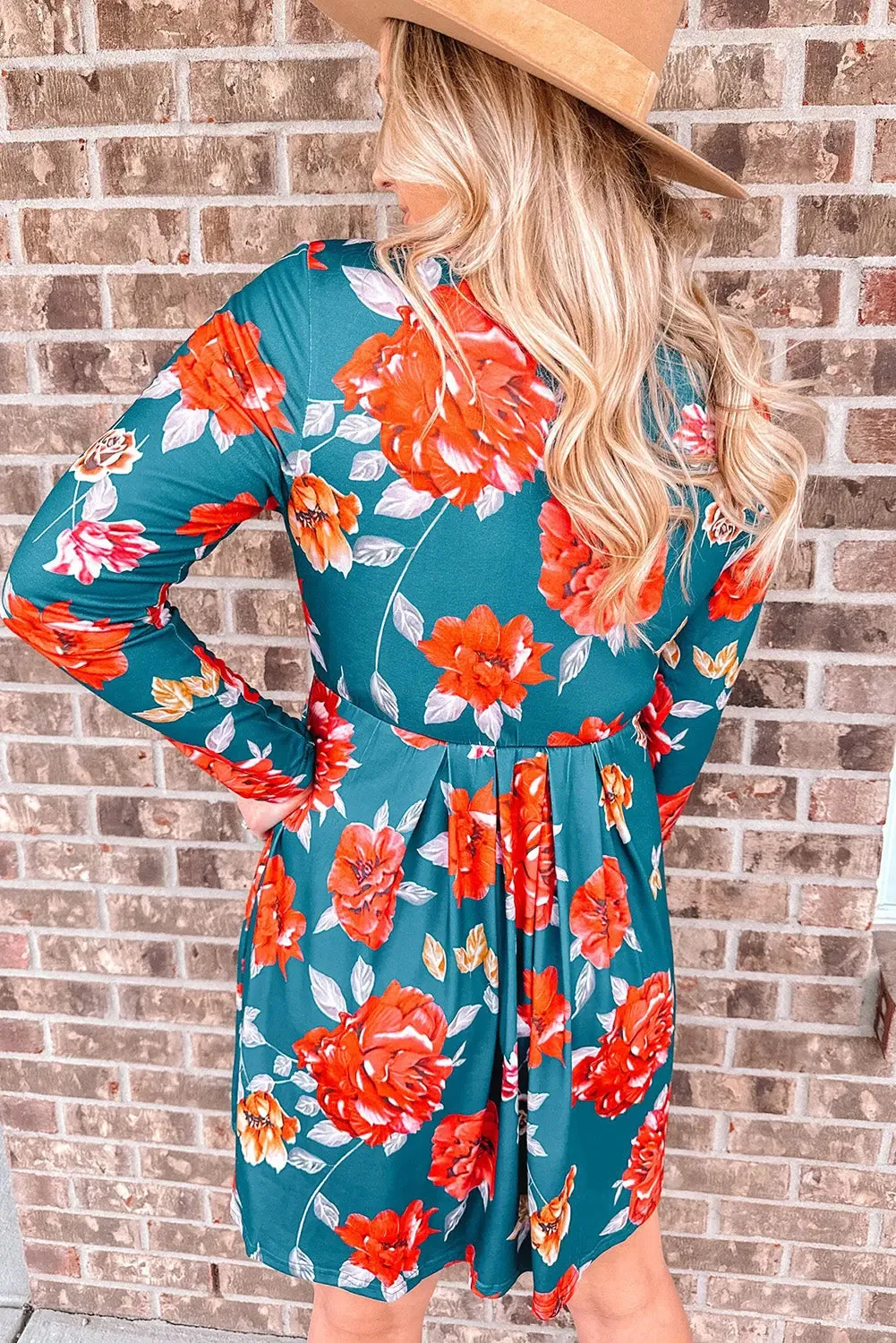 Blue Floral Long Sleeve Mini Dress